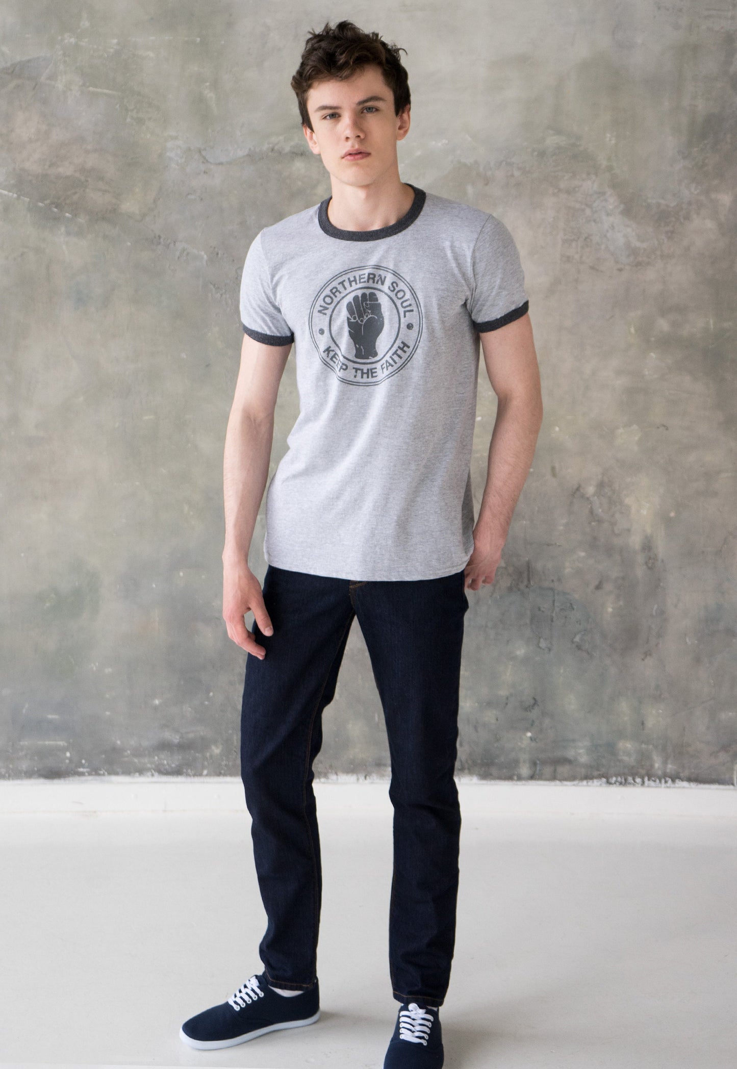 Northern Soul Ringer T Shirt Keep The Faith Fist Hand Logo Distressed Retro Mod Mods Soul Music 60s 70s 80s Vintage Womens Mens Printed Tee