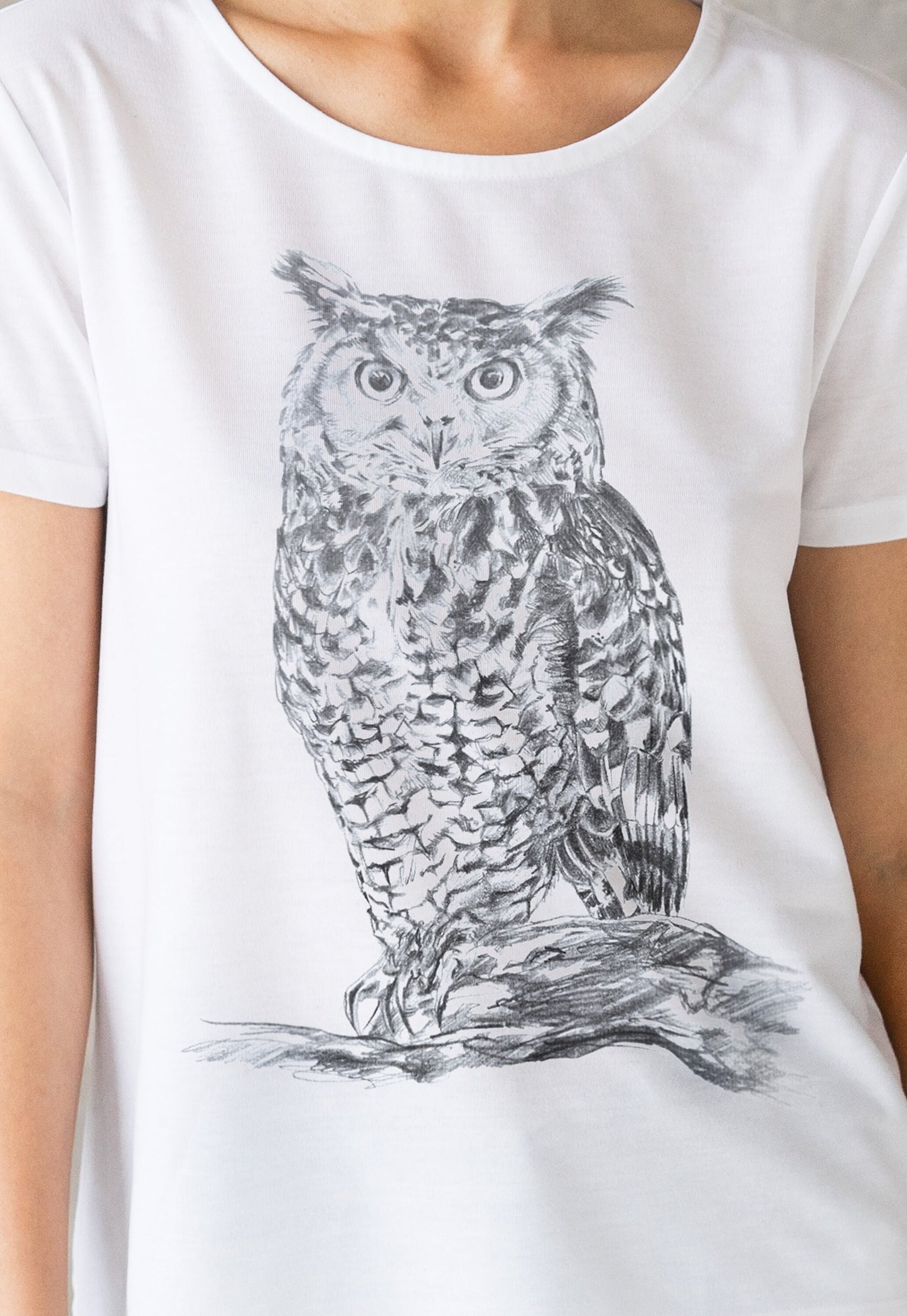 Owl T Shirt Artist Pencil Sketch Drawing Bird Animal Print Animals Forest Nature Cute Pretty Vegan Forest Women's Graphic Printed Top Tee