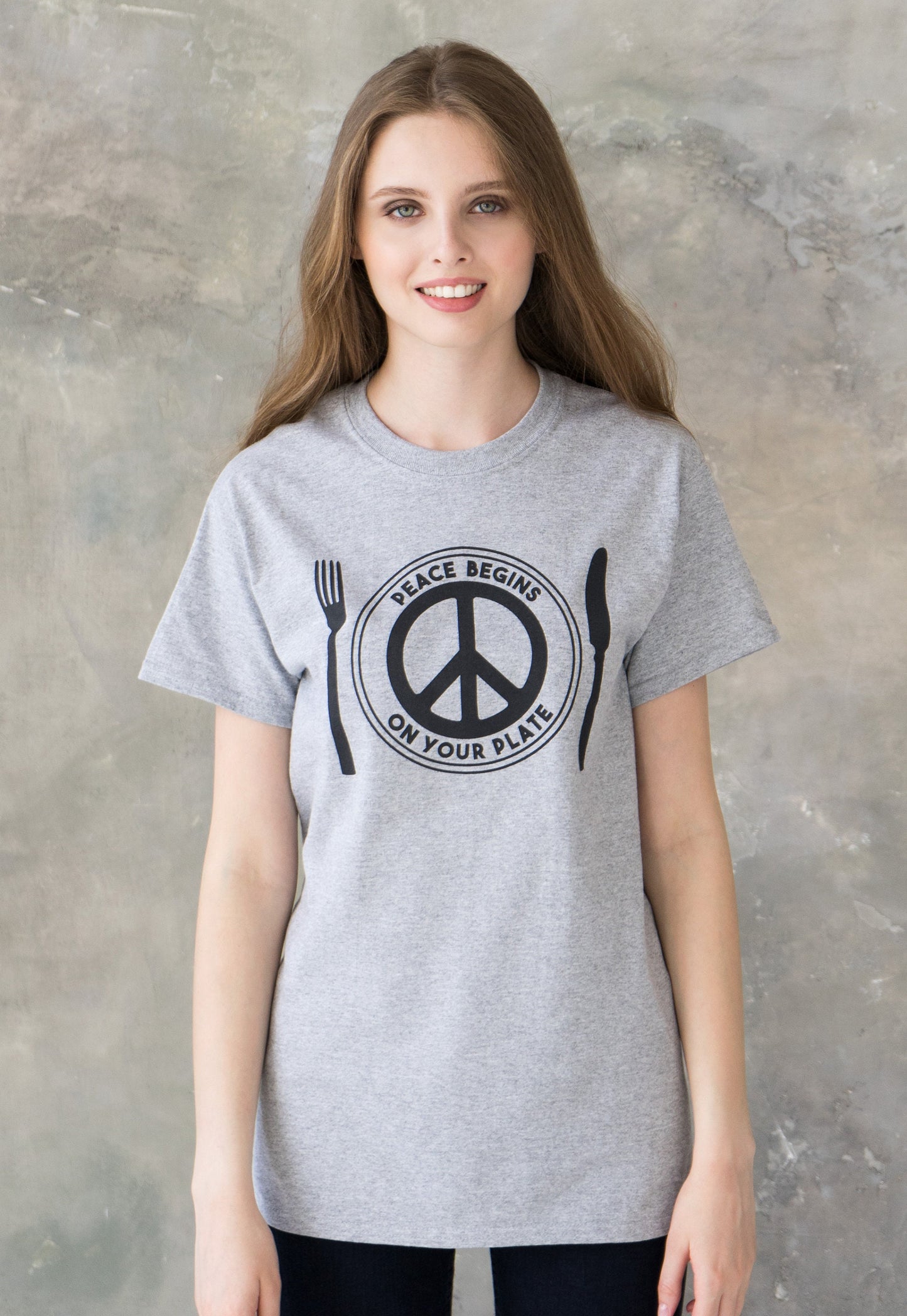 Vegan T Shirt Peace Begins On Your Plate Vegetarian Veggie Liberation Animal Rights Compassion Herbivore Peace Sign Mens Women's Printed Tee