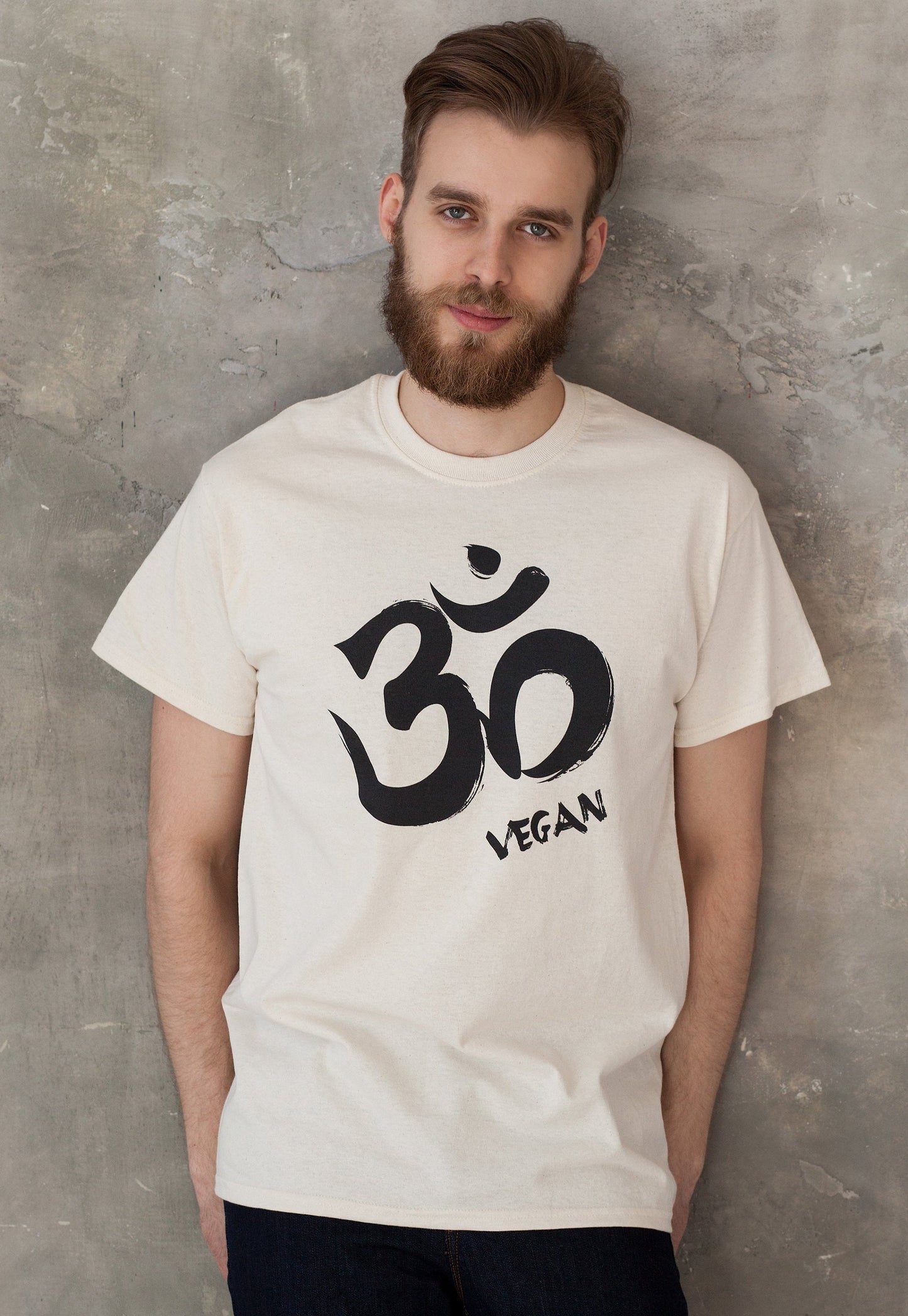 Vegan T Shirt - Om Vegetarian Edgy Veggie Animal Rights Ohm Aum Yoga Meditation Sanskrit Peace Activist Lotus Men's Women's Printed Top Tee