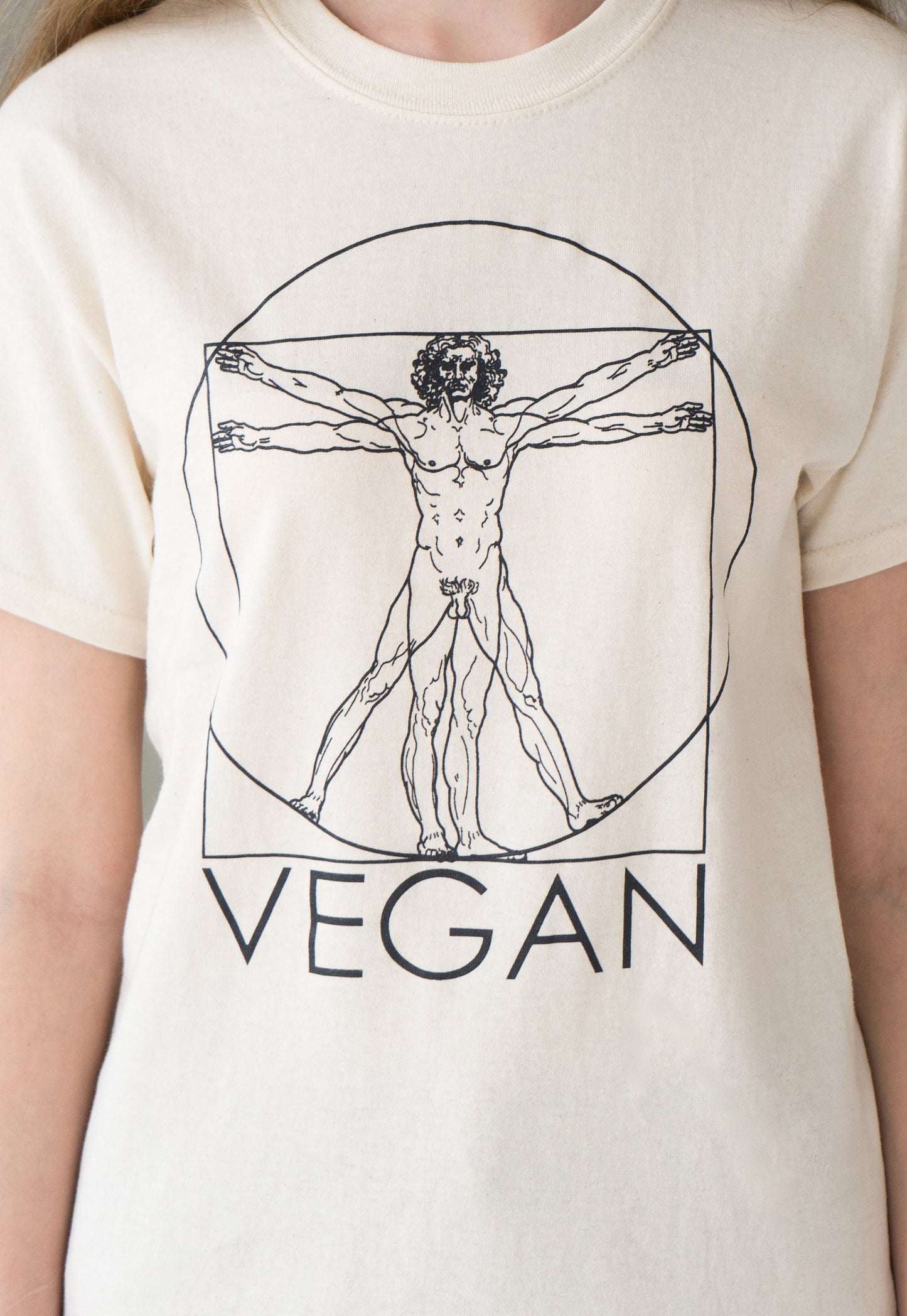 Vegan T Shirt Da Vinci Vitruvian Man Sketch Drawing Art Geometric Minimalist Veganism Veggie AF Understated Womens Mens Graphic Printed Tee