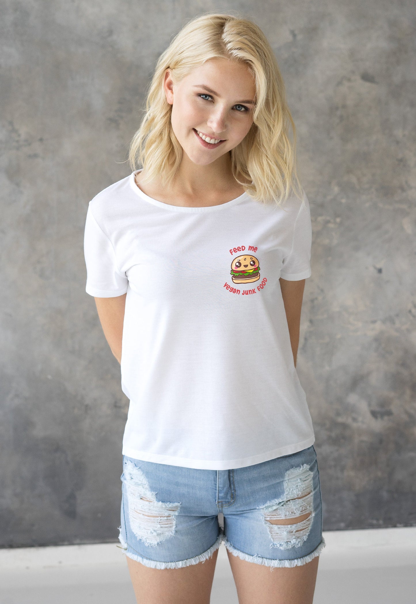 Feed Me Vegan Junk Food T Shirt - Kawaii Cute Animals Hamburger Cupcake Cake AF Adorable Be Kind Herbivore Womens Girls Graphic Printed Tee