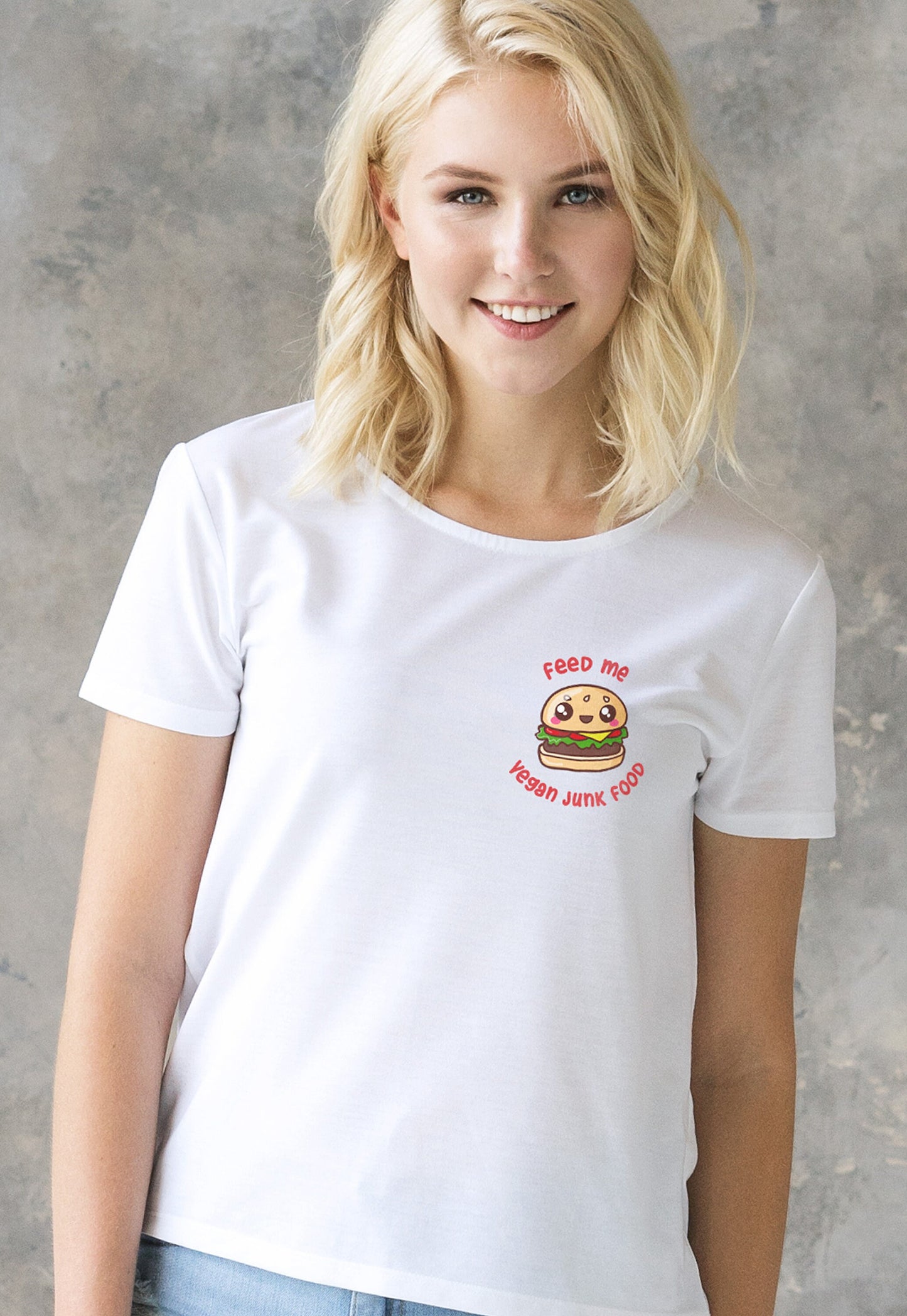 Feed Me Vegan Junk Food T Shirt - Kawaii Cute Animals Hamburger Cupcake Cake AF Adorable Be Kind Herbivore Womens Girls Graphic Printed Tee