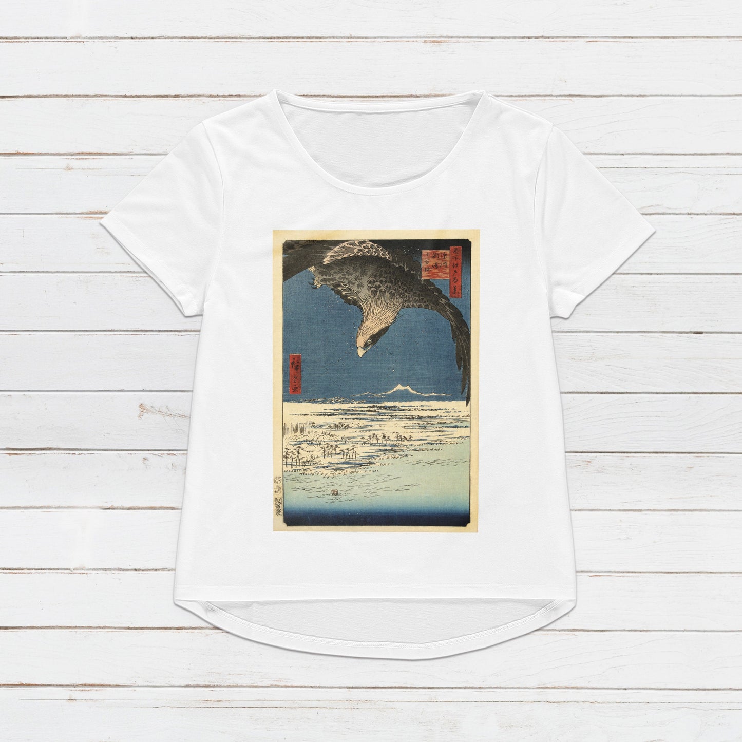 Japanese Ukiyo-e T Shirt Woodblock Art Utagawa Hiroshige Japan Hawk Falcon Traditional Kanji Calligraphy Womens Mens Graphic Printed Tee Top