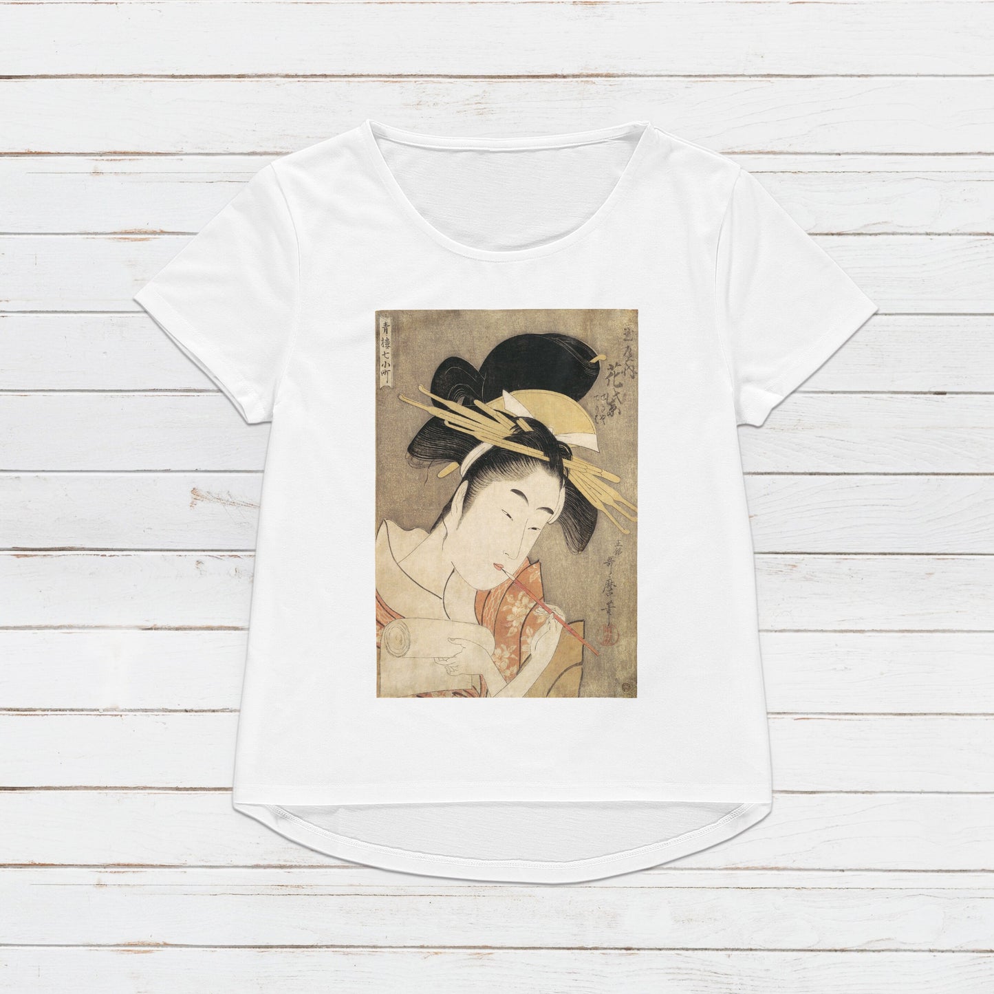 Japanese Ukiyo-e T Shirt Woodblock Art Kitagawa Utamaro Kyoto Geisha Geiko Maiko Japan Kanji Calligraphy Womens Mens Graphic Printed Tee Top