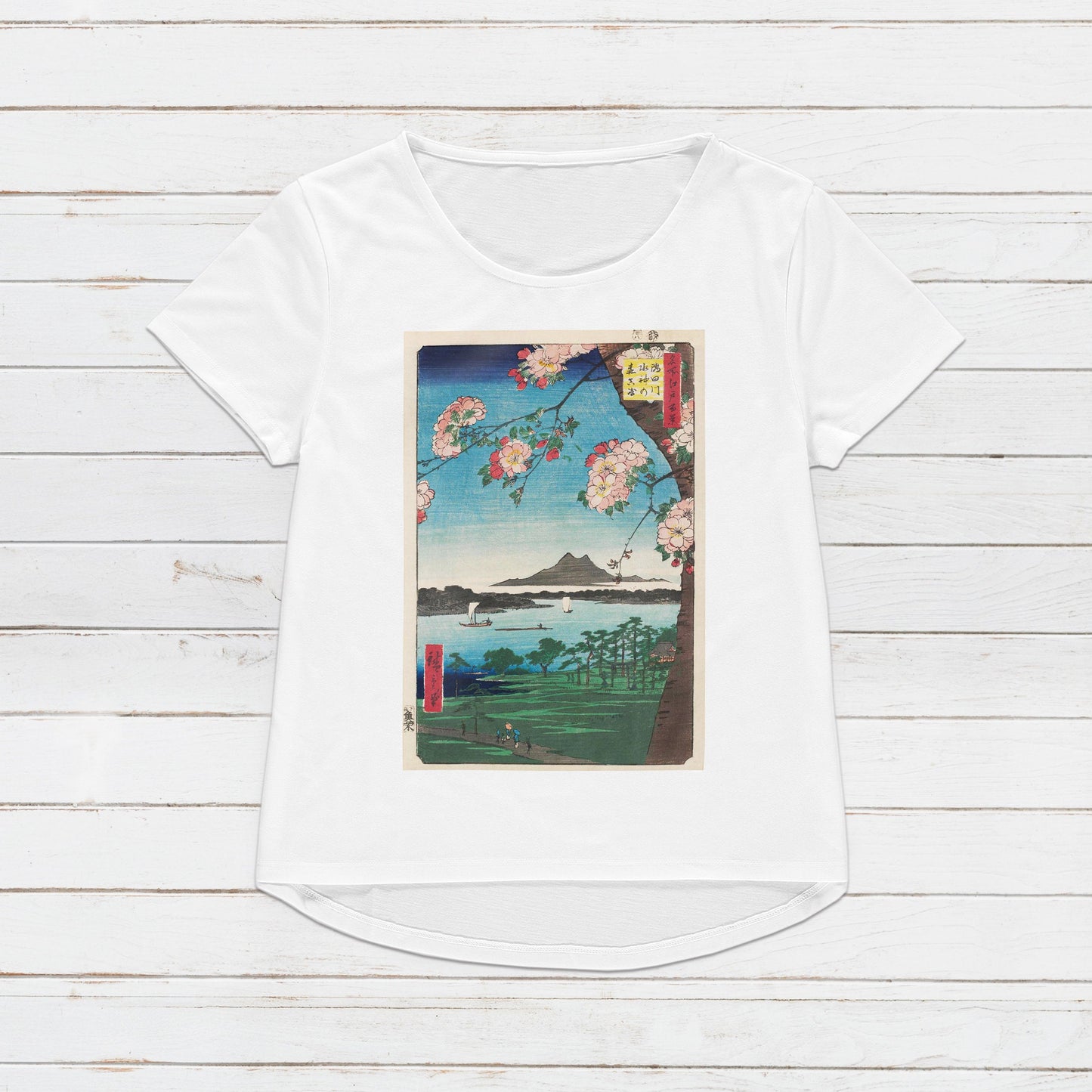 Japanese Ukiyo-e T Shirt Woodblock Art Hiroshige Sakura Cherry Blossoms Print Japan Kanji Calligraphy Gifts Womens Mens Graphic Printed Tee