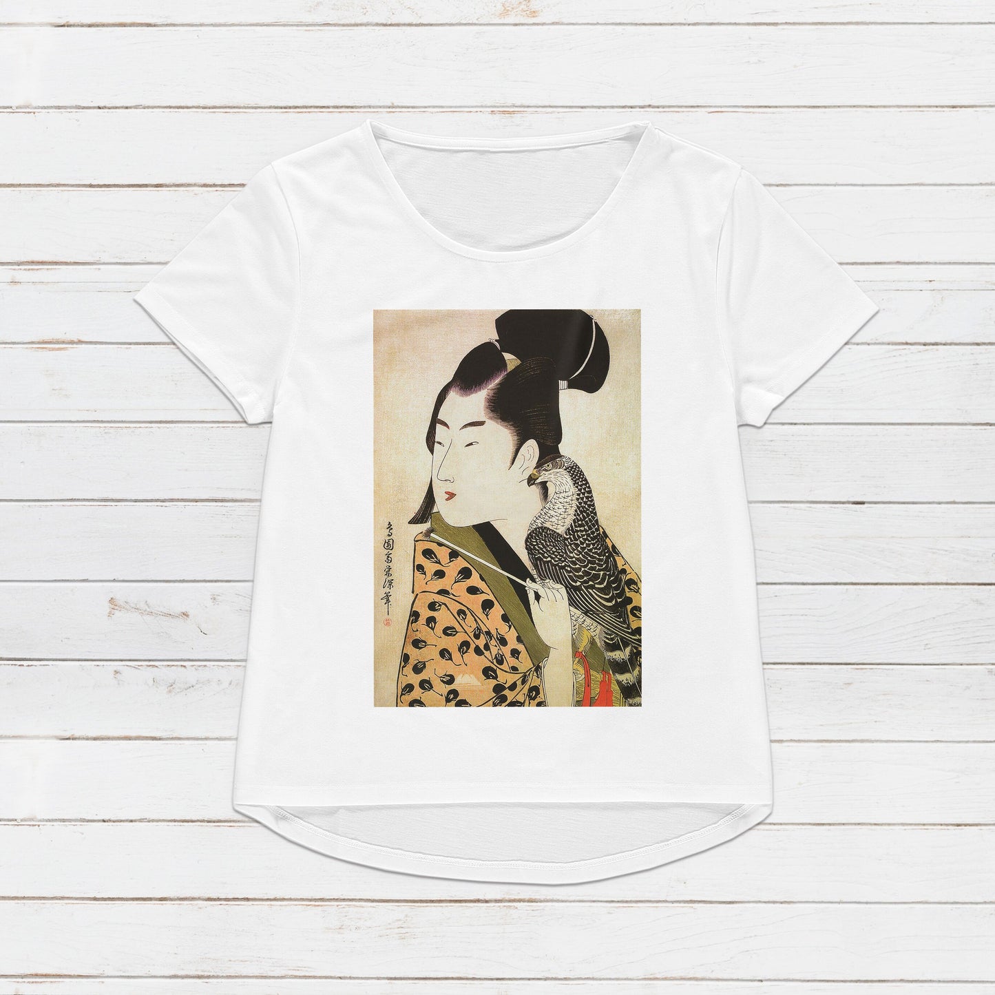 Japanese Ukiyo-e T Shirt Woodblock Art Choensai Eishin Falconer Samurai Japan Martial Arts Kanji Calligraphy Womens Mens Graphic Printed Tee