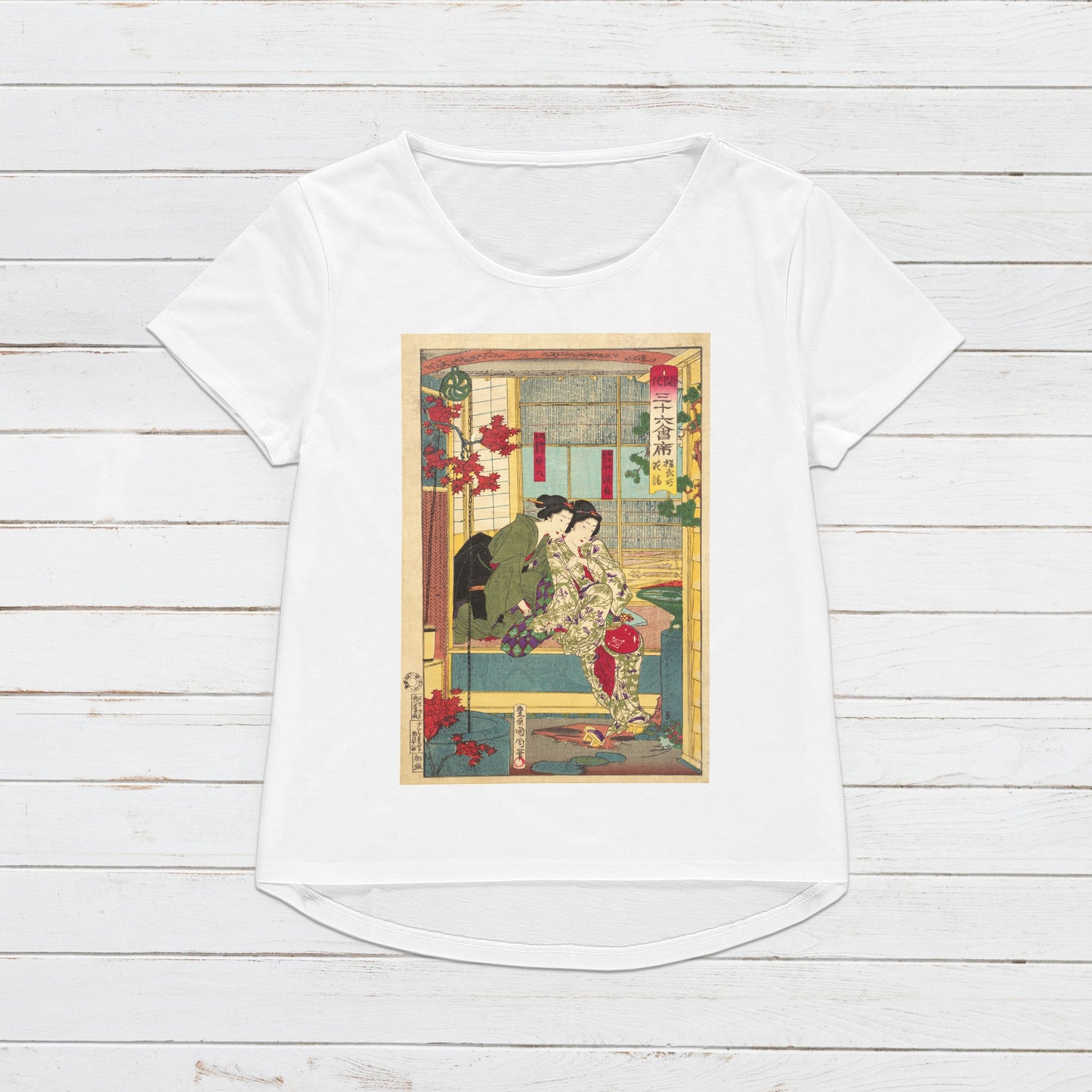 Japanese Ukiyo-e T Shirt Woodblock Art Toyohara Kunichika Tokyo Geisha Geiko Maiko Japan Kanji Calligraphy Womens Mens Graphic Printed Tee