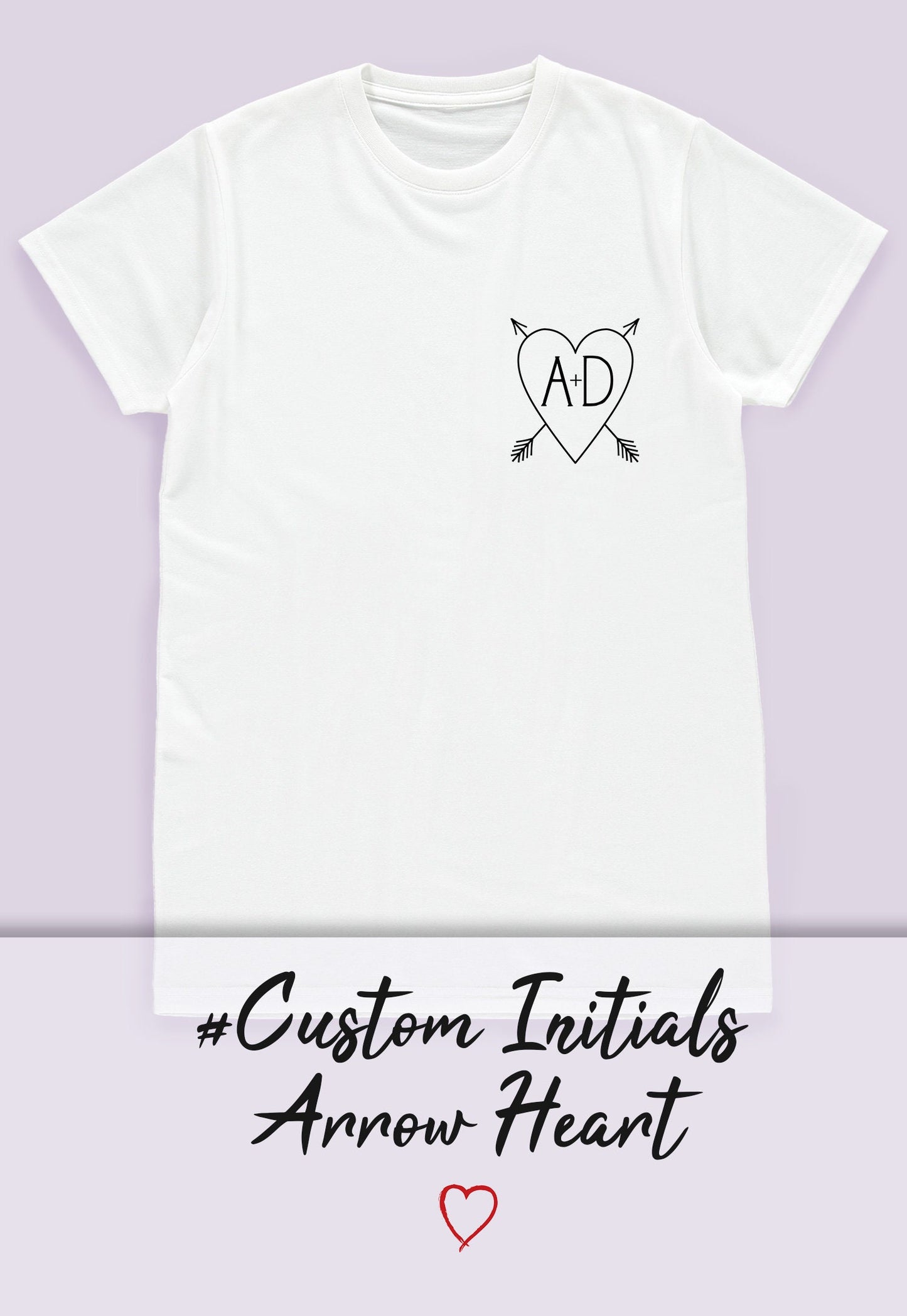 Heart Pocket Print T Shirt Arrow Heart Initials Monogram Custom Name Valentine's Day Birthday Cute AF Mr & Mrs Womens Gifts Mens Printed Tee