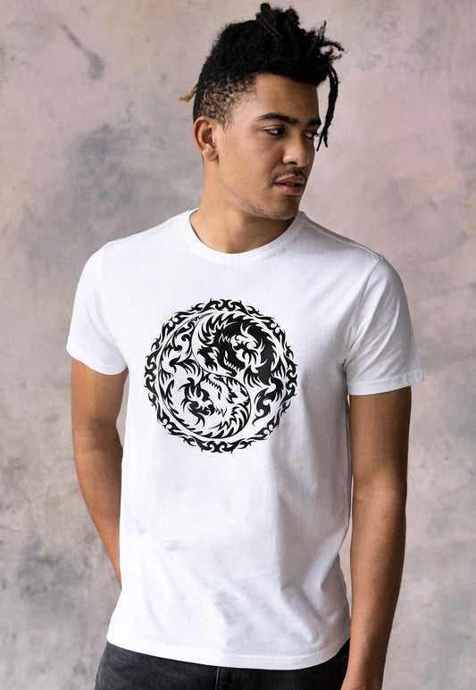 Yin Yang Dragons T Shirt - Dragon Taoism Traditional Japanese Chinese Yoga Zen Martial Arts Tai Chi Taijitu Mens Womens Screen Printed Tee