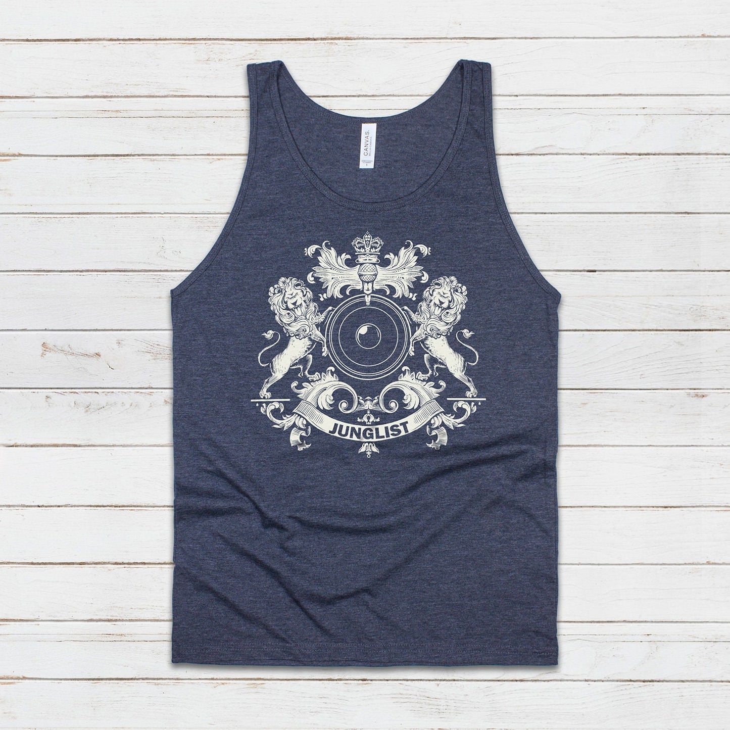 Junglist Coat Of Arms Tank Top Jungle Crest Lion Heraldry Drum and Bass DJ & Synth Music Producer Festival Mens Womens Printed Cami Vest Tee