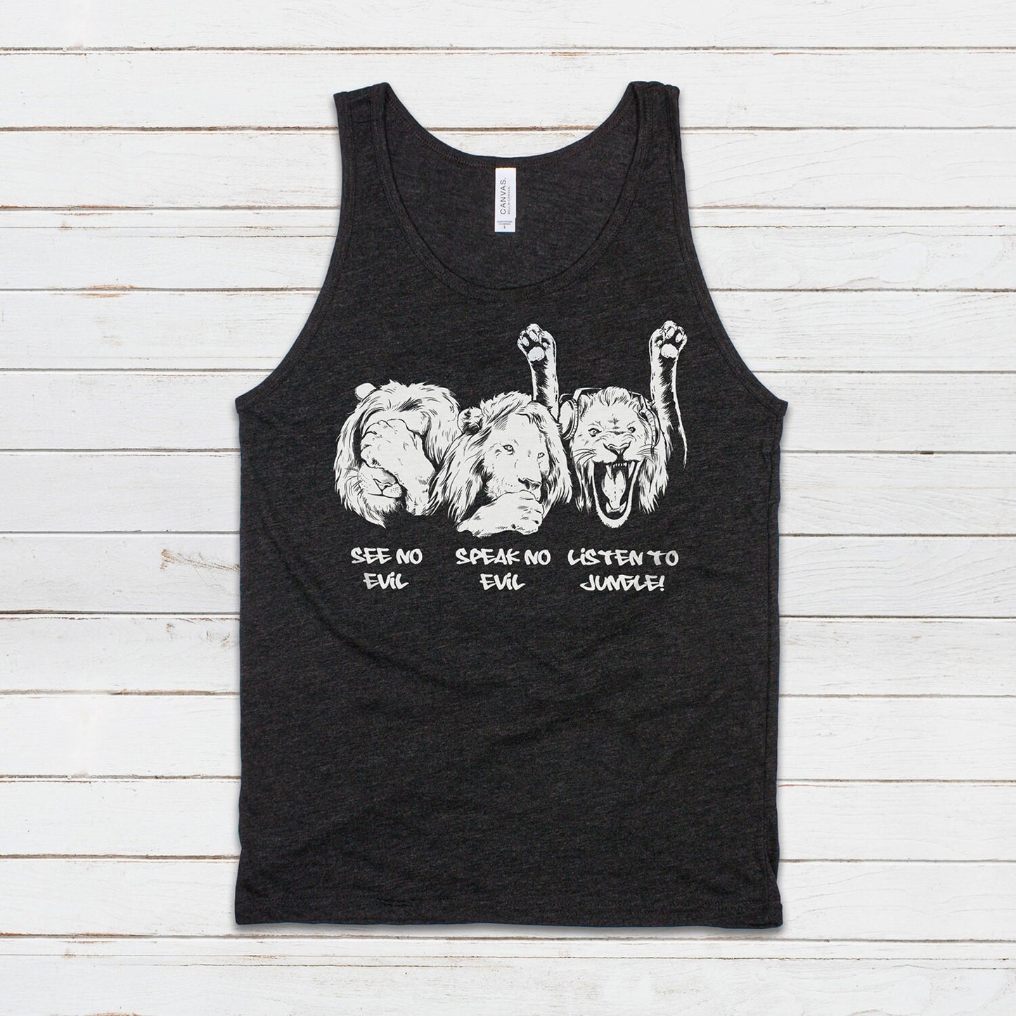 Listen To Jungle Lions Tank Top Junglist See Hear Speak No Evil Drum and Bass DJ & n Synth Music Festival Gym Mens Womens Printed Cami Vest