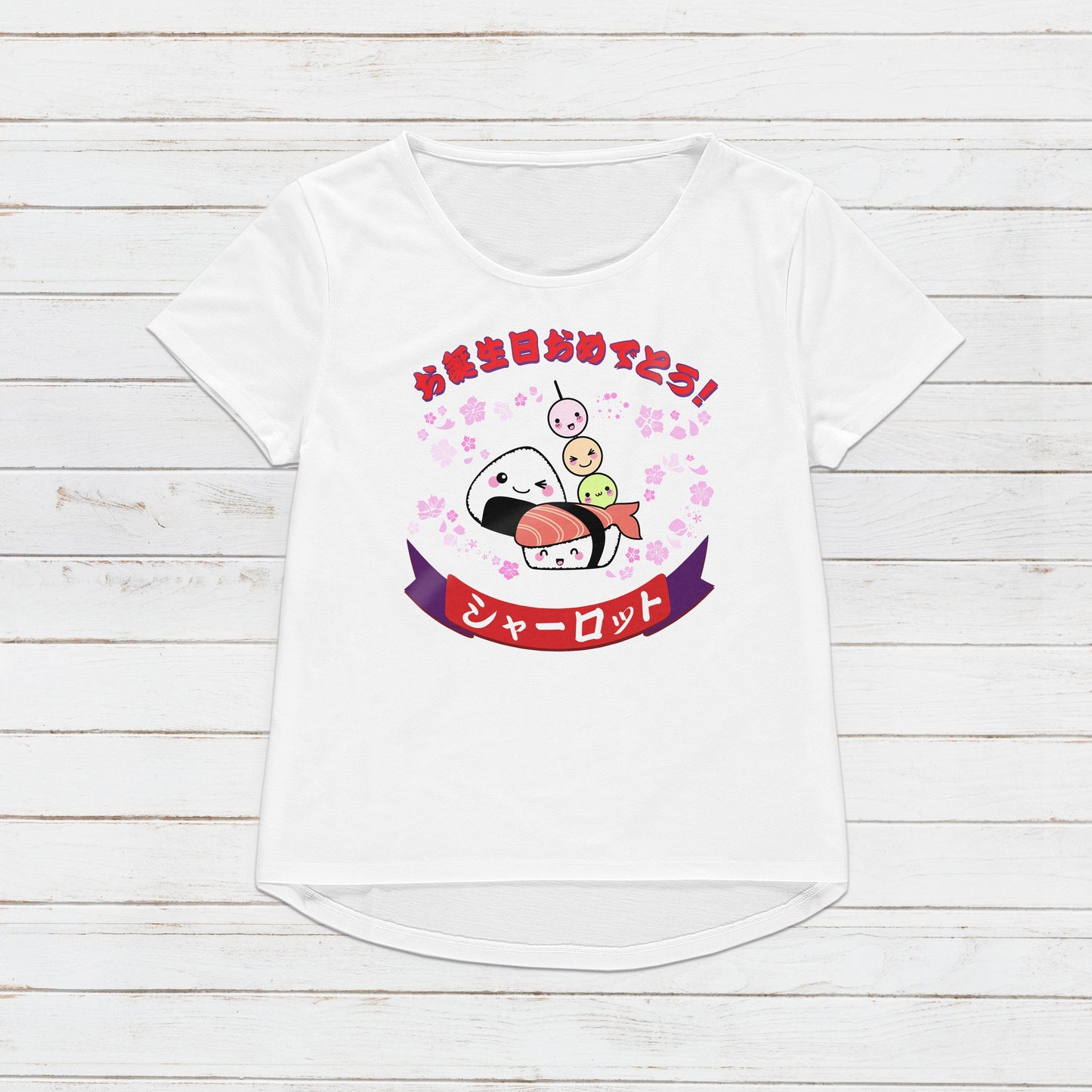 Custom Japanese T Shirt Kawaii Sushi Party - Birthday Graduation Calligraphy Anime Manga Personalised Name Message Cute Women's Men's Tee