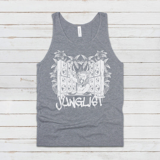 Junglist Lion DJ Tank Top Jungle Drum and Bass Dubstep & n Synth Music EDM Deck Festival Gym Mens Womens Graphic Screen Printed Cami Vest