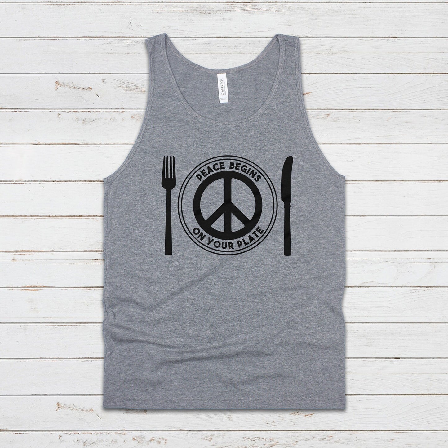 Vegan Tank Top Peace Plate Vegetarian ALF AF Animal Rights Liberation Be Kind Climate Change Peace Sign Mens Womens Printed Vest Cami Tee