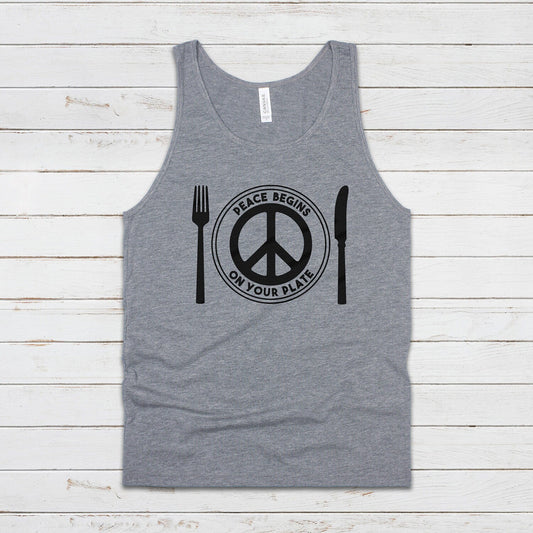 Vegan Tank Top Peace Plate Vegetarian ALF AF Animal Rights Liberation Be Kind Climate Change Peace Sign Mens Womens Printed Vest Cami Tee
