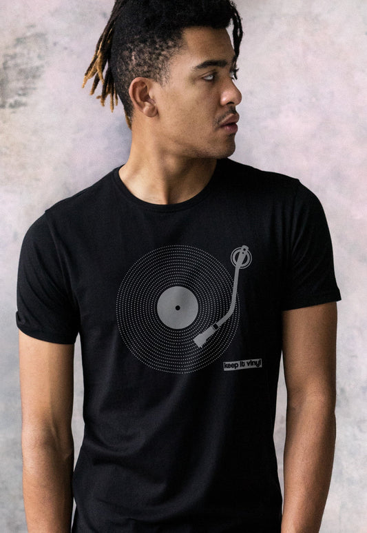 Keep It Vinyl T Shirt - LP Record Player Turntable Minimalist DJ Deck Retro Music Festival EDM House Mens Womens Graphic Printed Tee T-Shirt