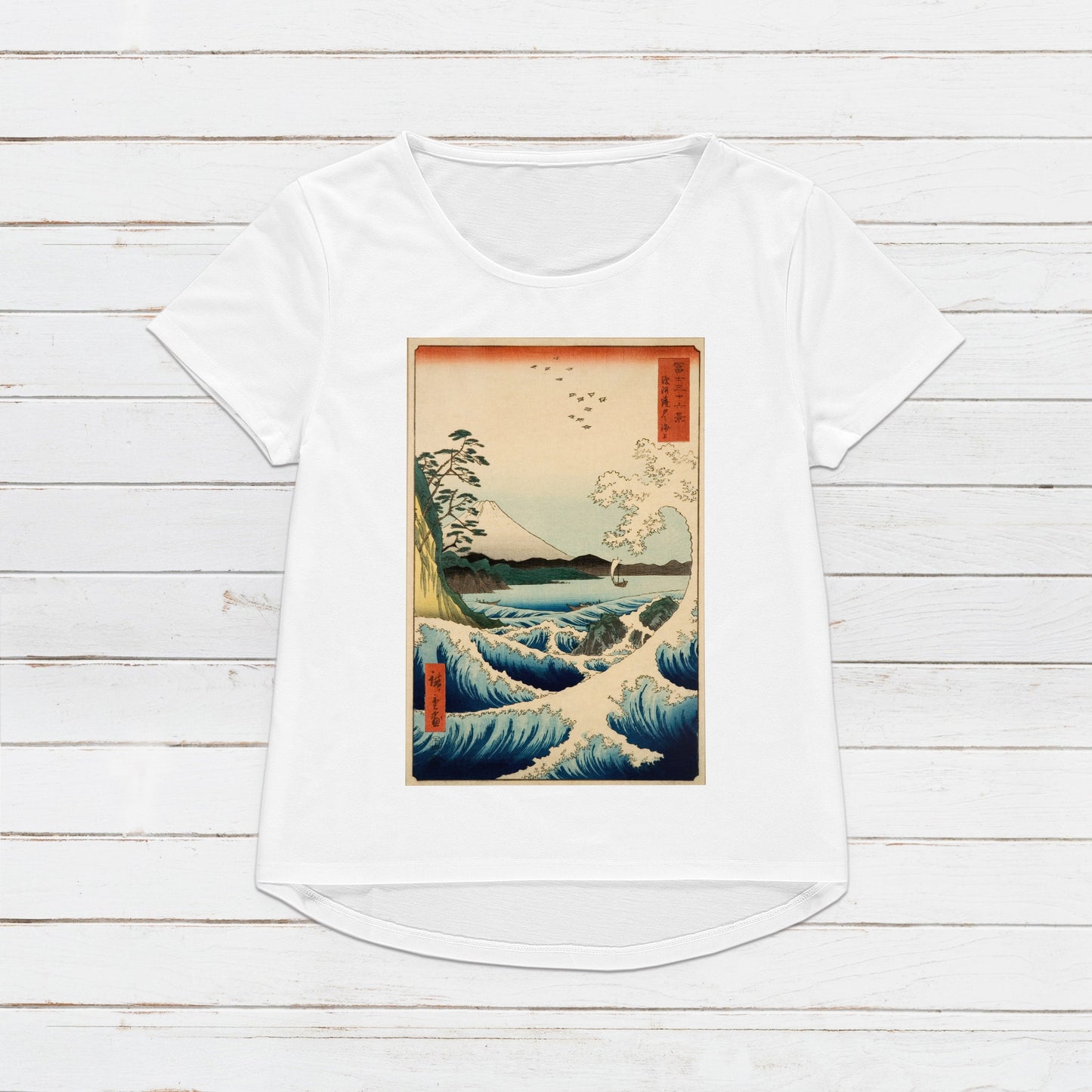 Japanese Ukiyo-e T Shirt Woodblock Art Hiroshige Sea Wave Fuji Mountain Print Japan Kanji Calligraphy Gifts Womens Mens Graphic Printed Tee