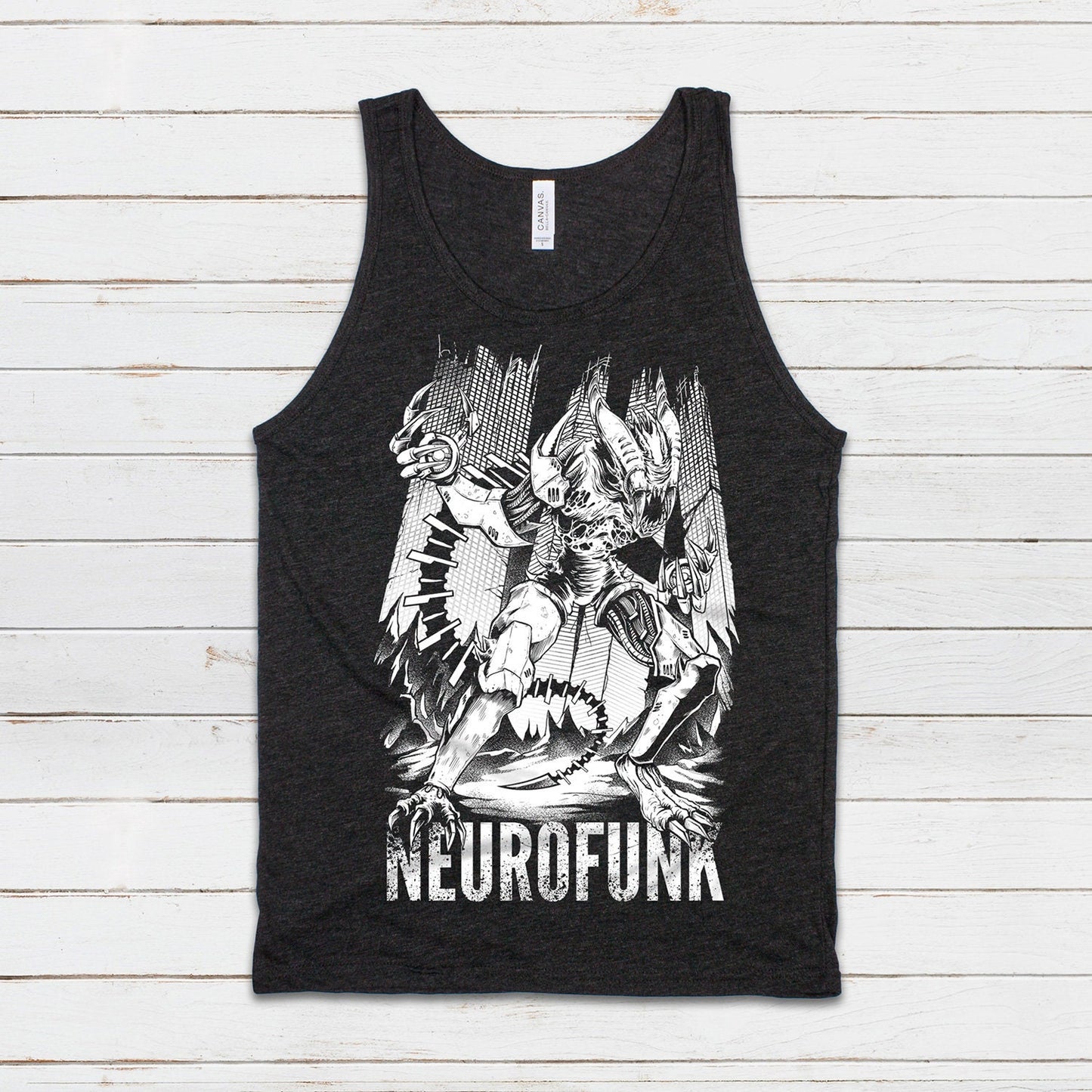 Neurofunk Invasion Tank Top Alien Junglist Jungle Drum and Bass DJ Synth Music Producer Festival Mens Womens Graphic Printed Cami Vest Tee