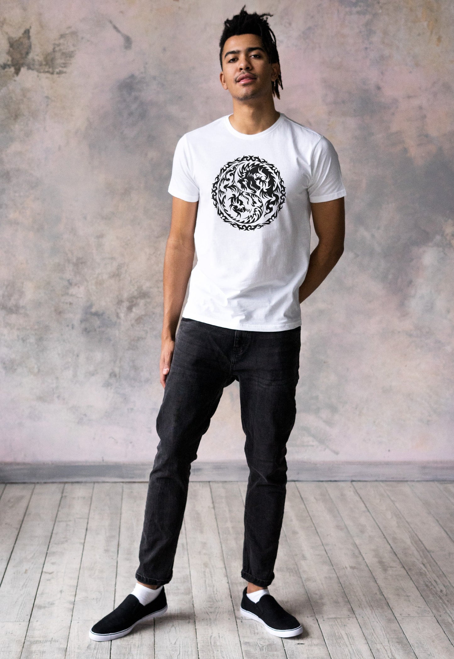 Yin Yang Dragons T Shirt - Dragon Taoism Traditional Japanese Chinese Yoga Zen Martial Arts Tai Chi Taijitu Mens Womens Screen Printed Tee