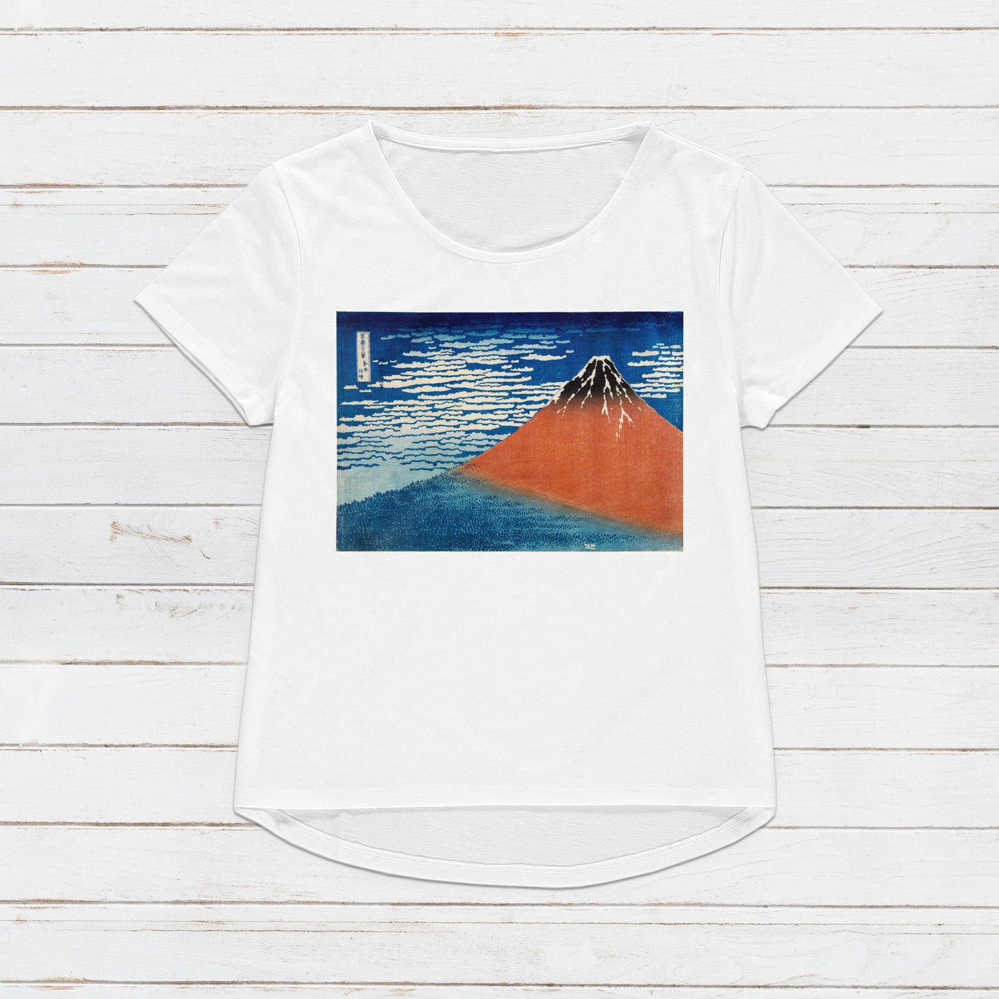 Japanese Ukiyo-e T Shirt Woodblock Art Hokusai Mount Red Fuji Gaifu Kaisei Print Japan Kanji Calligraphy Womens Mens Graphic Printed Tee