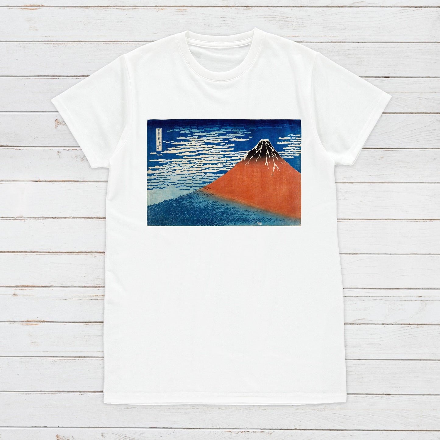 Japanese Ukiyo-e T Shirt Woodblock Art Hokusai Mount Red Fuji Gaifu Kaisei Print Japan Kanji Calligraphy Womens Mens Graphic Printed Tee