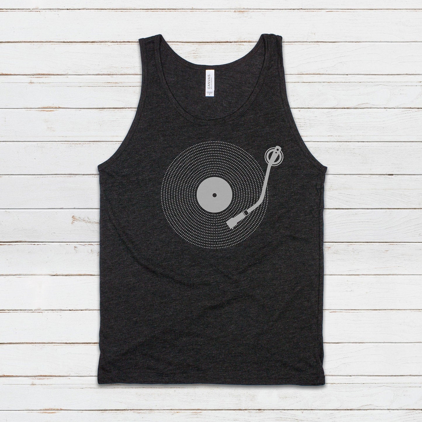 Turntable Tank Top LP Vinyl Record Player DJ Deck Decks Drum and Bass Junglist & Synth Music DnB Festival Mens Womens Printed Cami Vest Tee