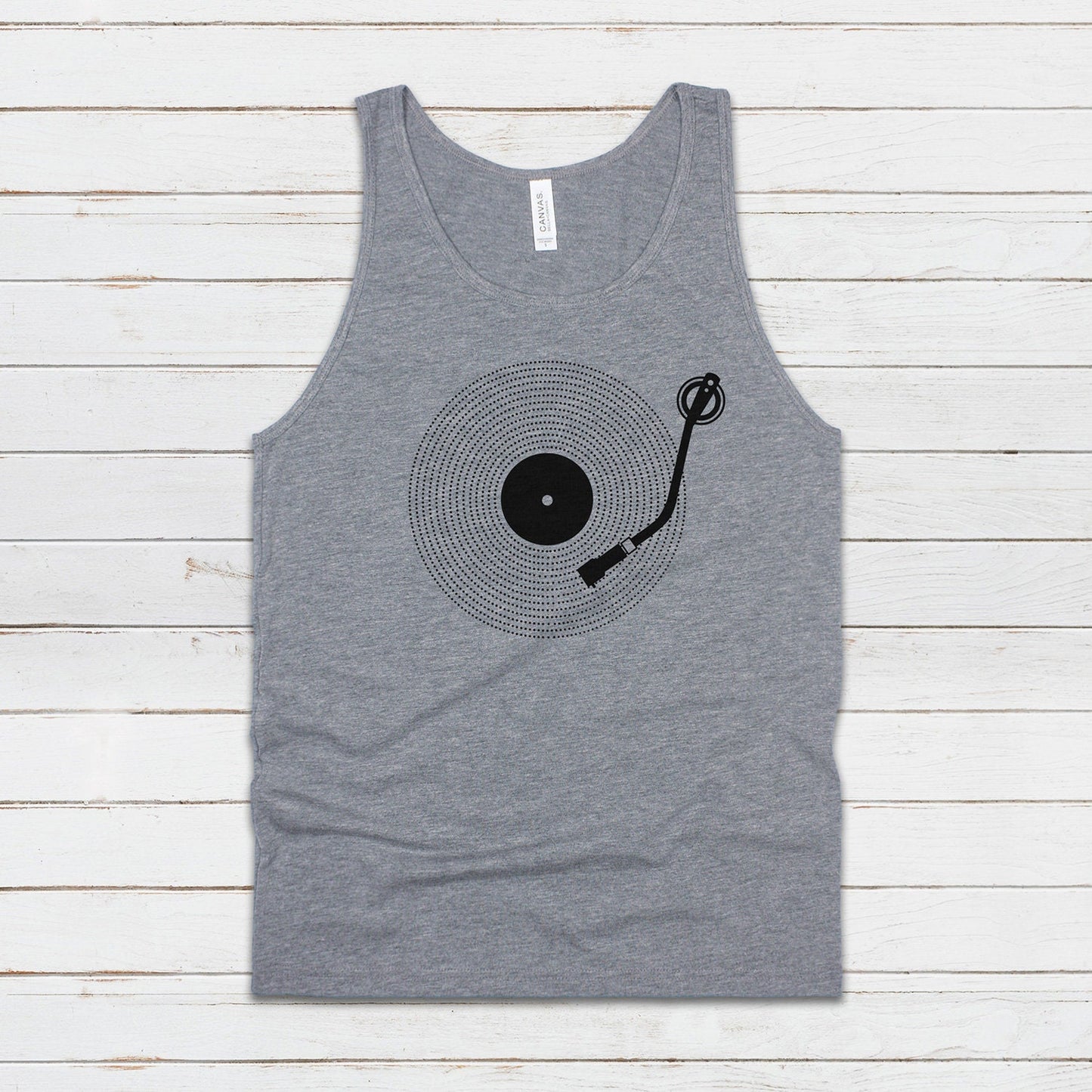 Turntable Tank Top LP Vinyl Record Player DJ Deck Decks Drum and Bass Junglist & Synth Music DnB Festival Mens Womens Printed Cami Vest Tee