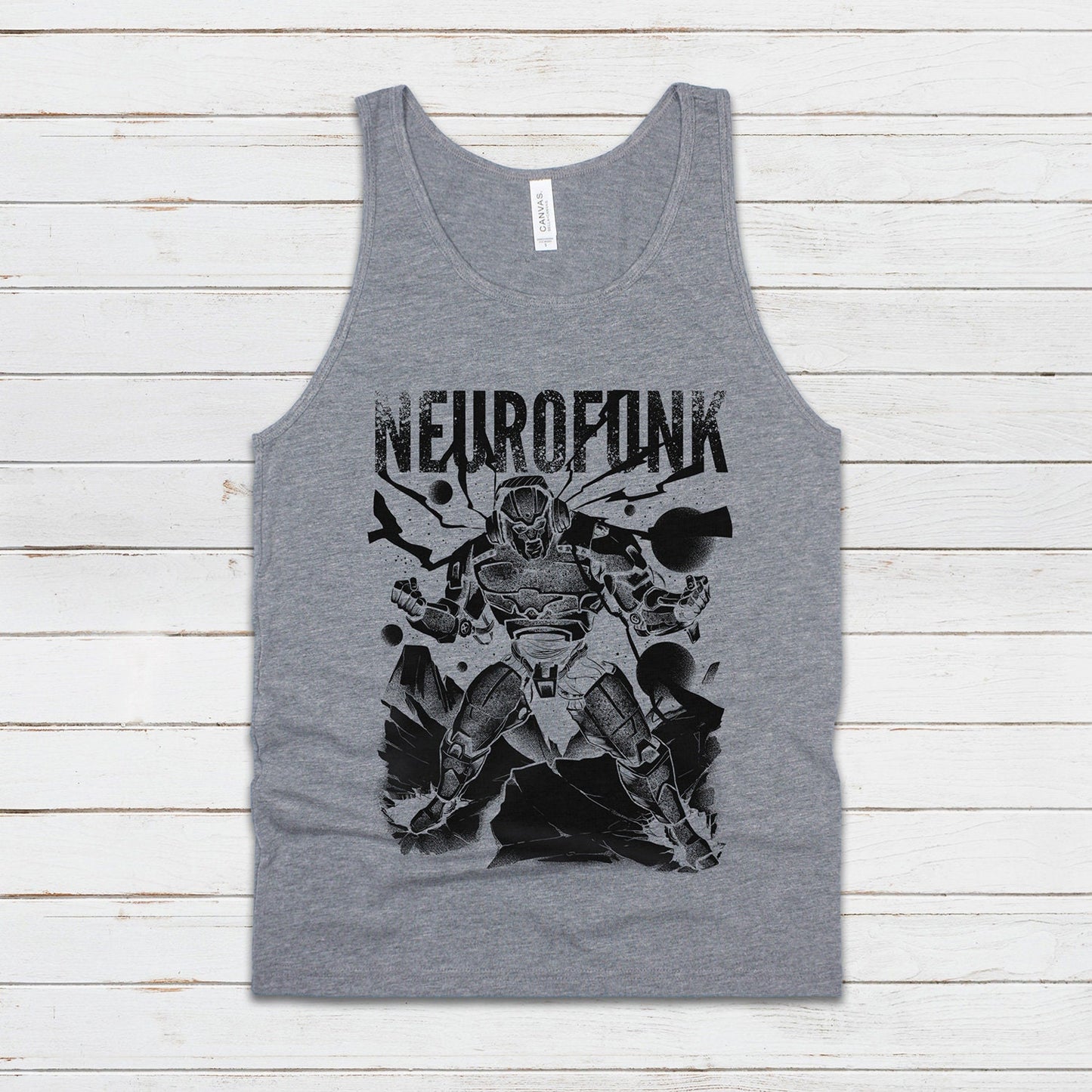Neurofunk Destruction Tank Top Robot Junglist Jungle Drum and Bass DJ Synthesizer Music Producer Mens Womens Graphic Printed Cami Vest Tee