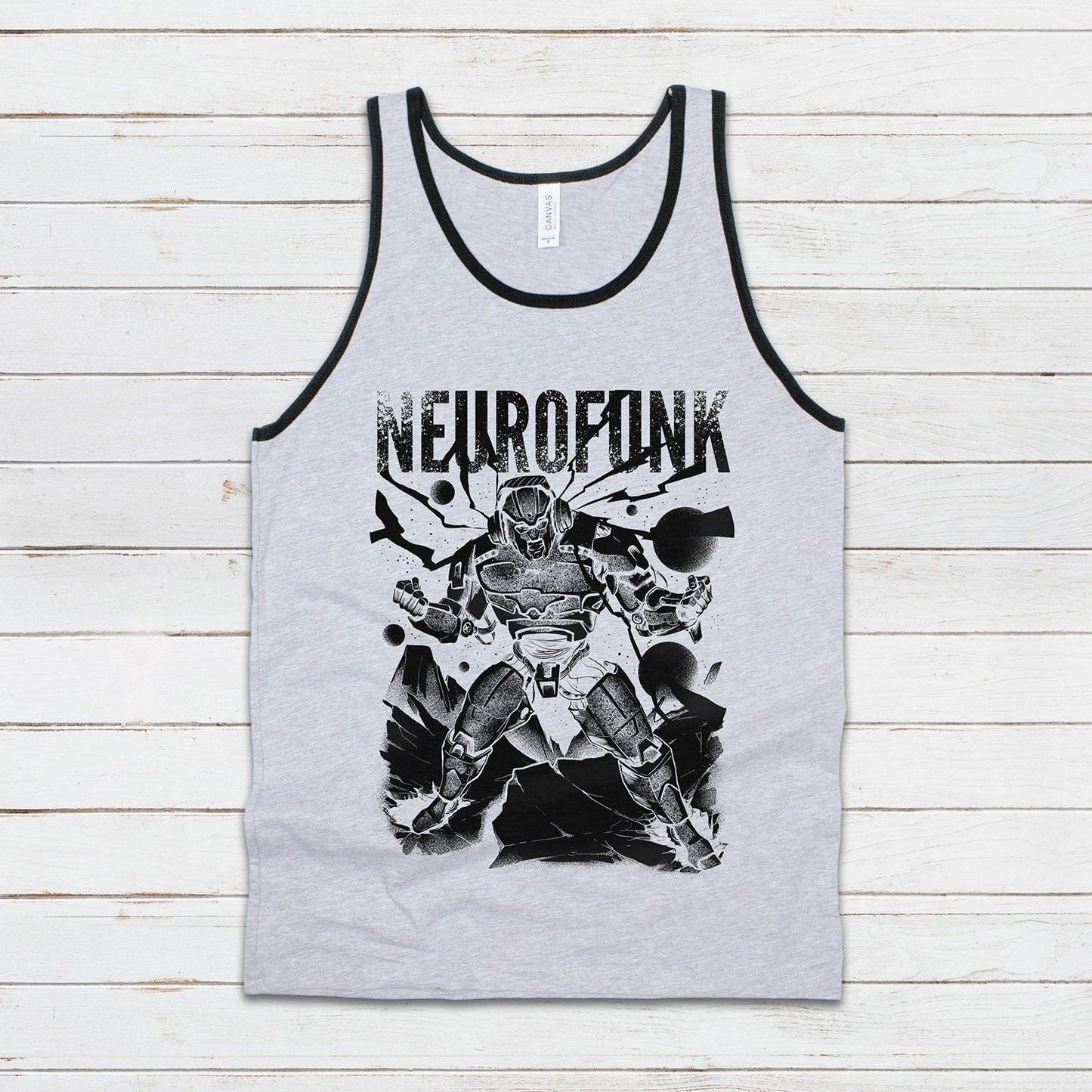 Neurofunk Destruction Tank Top Robot Junglist Jungle Drum and Bass DJ Synthesizer Music Producer Mens Womens Graphic Printed Cami Vest Tee