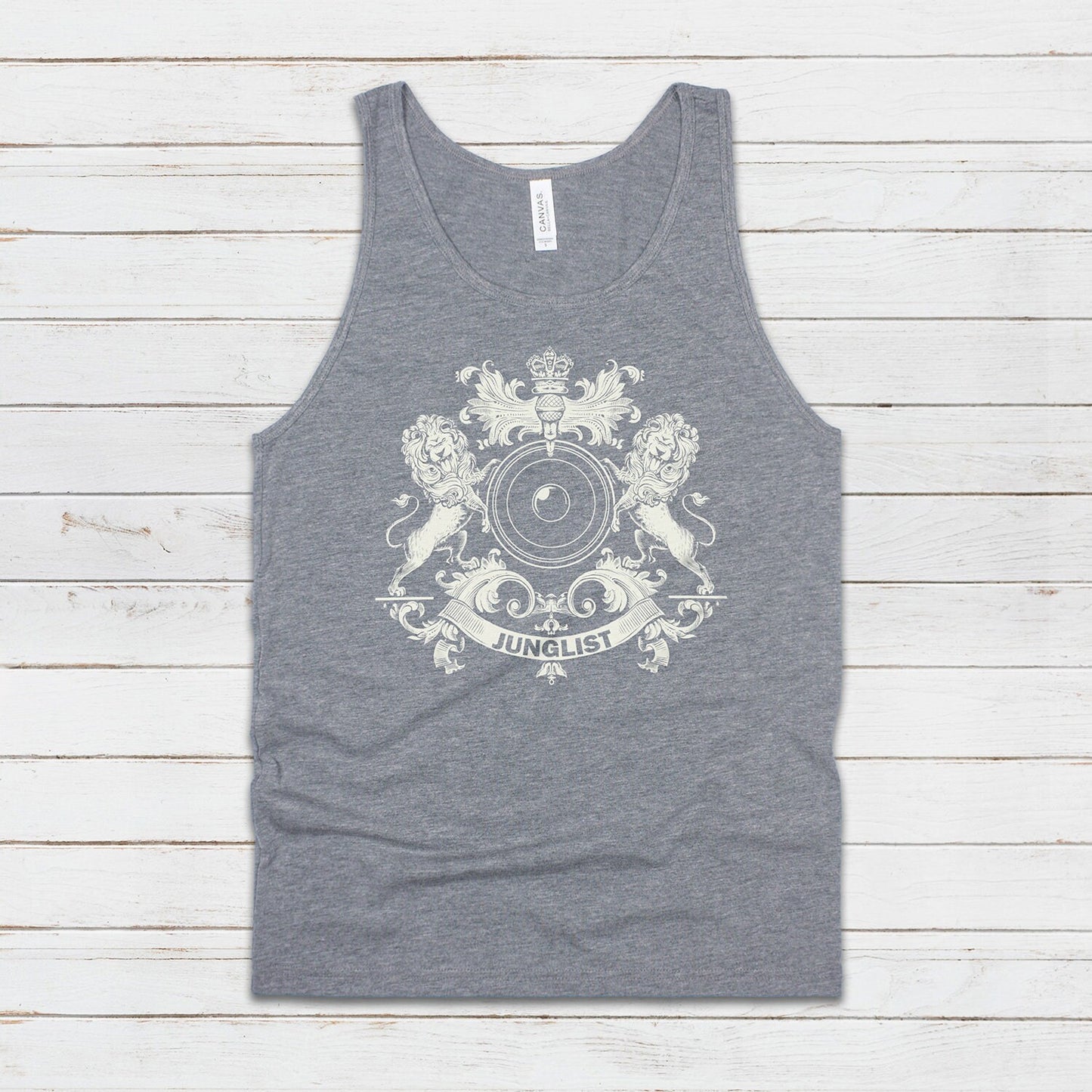 Junglist Coat Of Arms Tank Top Jungle Crest Lion Heraldry Drum and Bass DJ & Synth Music Producer Festival Mens Womens Printed Cami Vest Tee