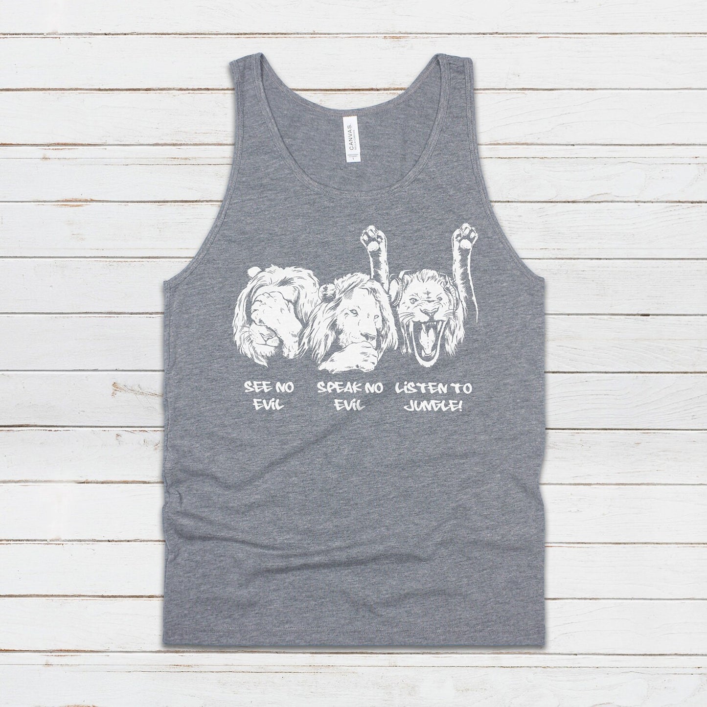 Listen To Jungle Lions Tank Top Junglist See Hear Speak No Evil Drum and Bass DJ & n Synth Music Festival Gym Mens Womens Printed Cami Vest