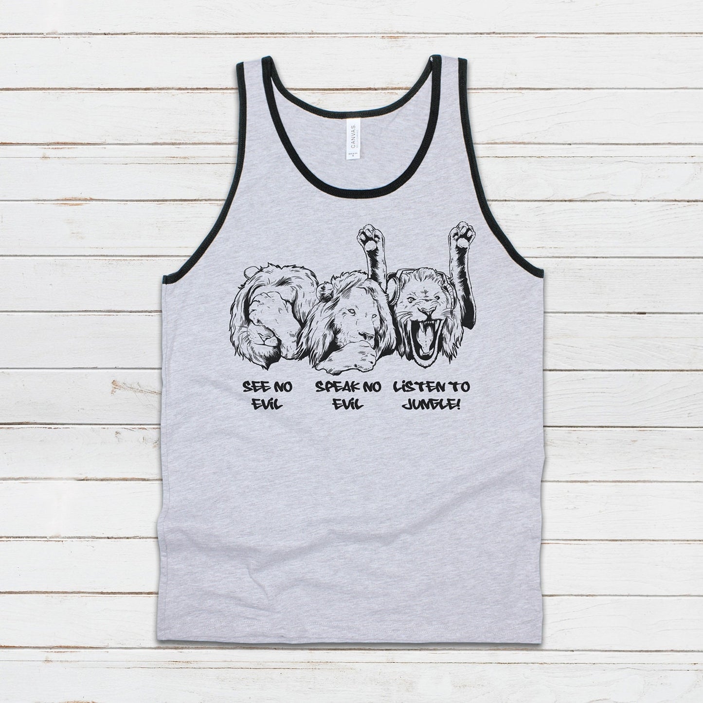 Listen To Jungle Lions Tank Top Junglist See Hear Speak No Evil Drum and Bass DJ & n Synth Music Festival Gym Mens Womens Printed Cami Vest