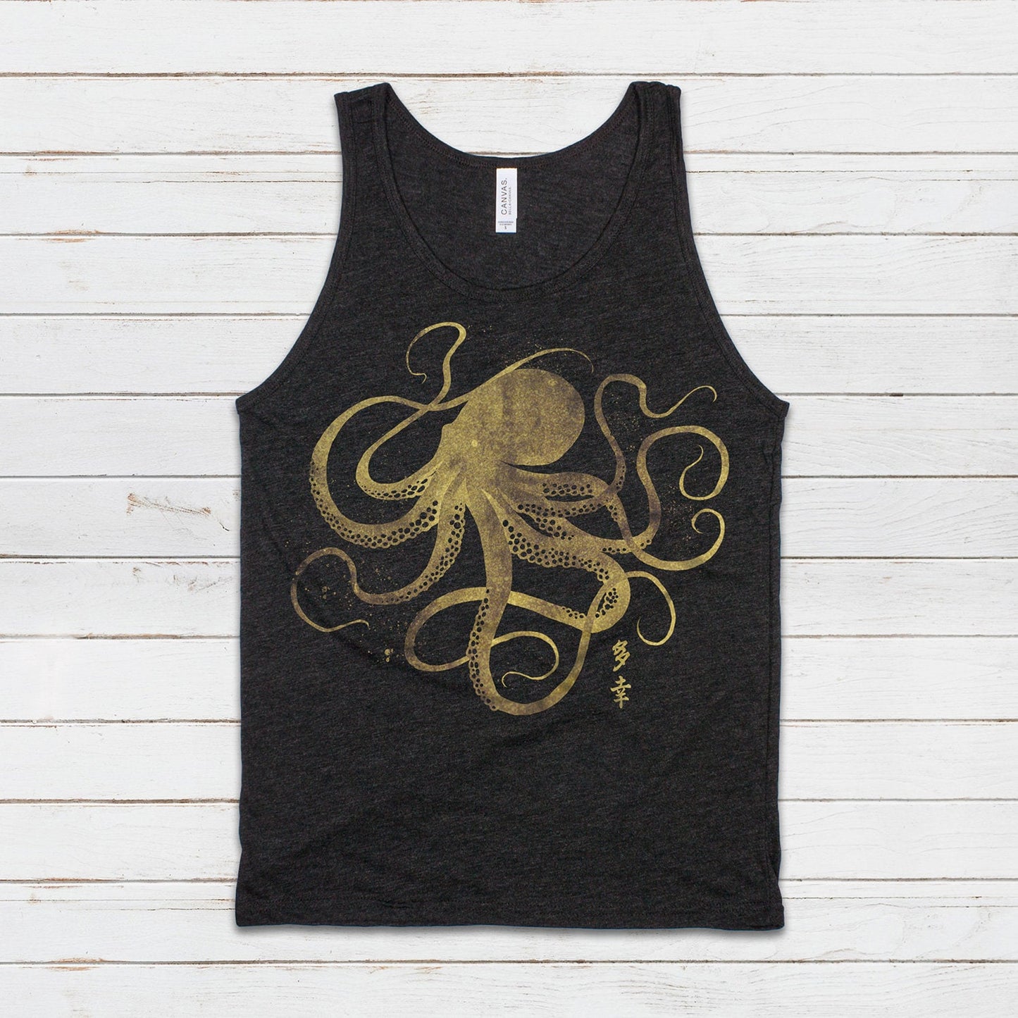 Octopus Japanese Calligraphy Tank Top Gyotaku Traditional Ukiyo-e Japan Kanji Anime Manga Kyoto Kawaii Womens Mens Printed Vest Cami Tee