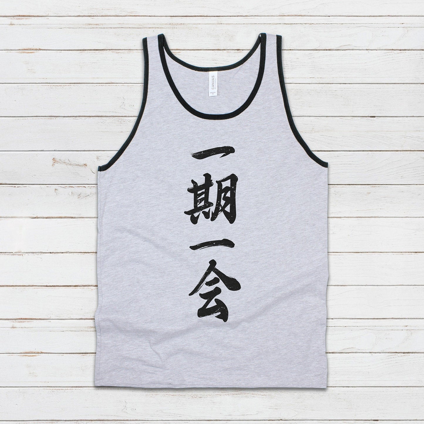 Japanese Calligraphy Tank Top - Ichigo Ichie Japan Calligraphy Buddhist Yoga Zen Martial Arts Anime Manga Gym Mens Womens Printed Vest Cami