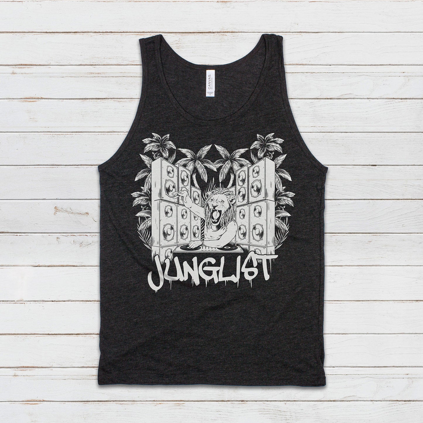 Junglist Lion DJ Tank Top Jungle Drum and Bass Dubstep & n Synth Music EDM Deck Festival Gym Mens Womens Graphic Screen Printed Cami Vest