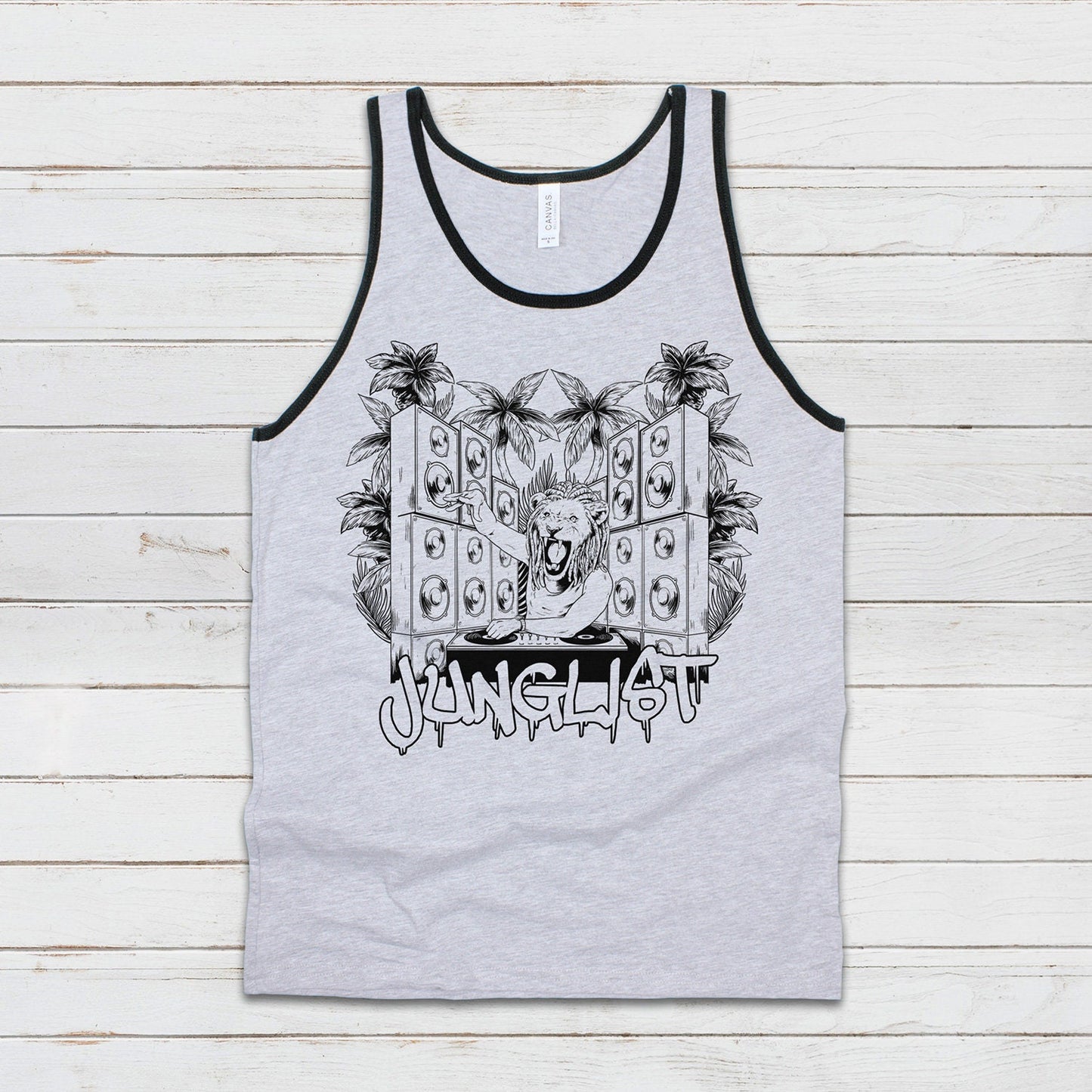 Junglist Lion DJ Tank Top Jungle Drum and Bass Dubstep & n Synth Music EDM Deck Festival Gym Mens Womens Graphic Screen Printed Cami Vest