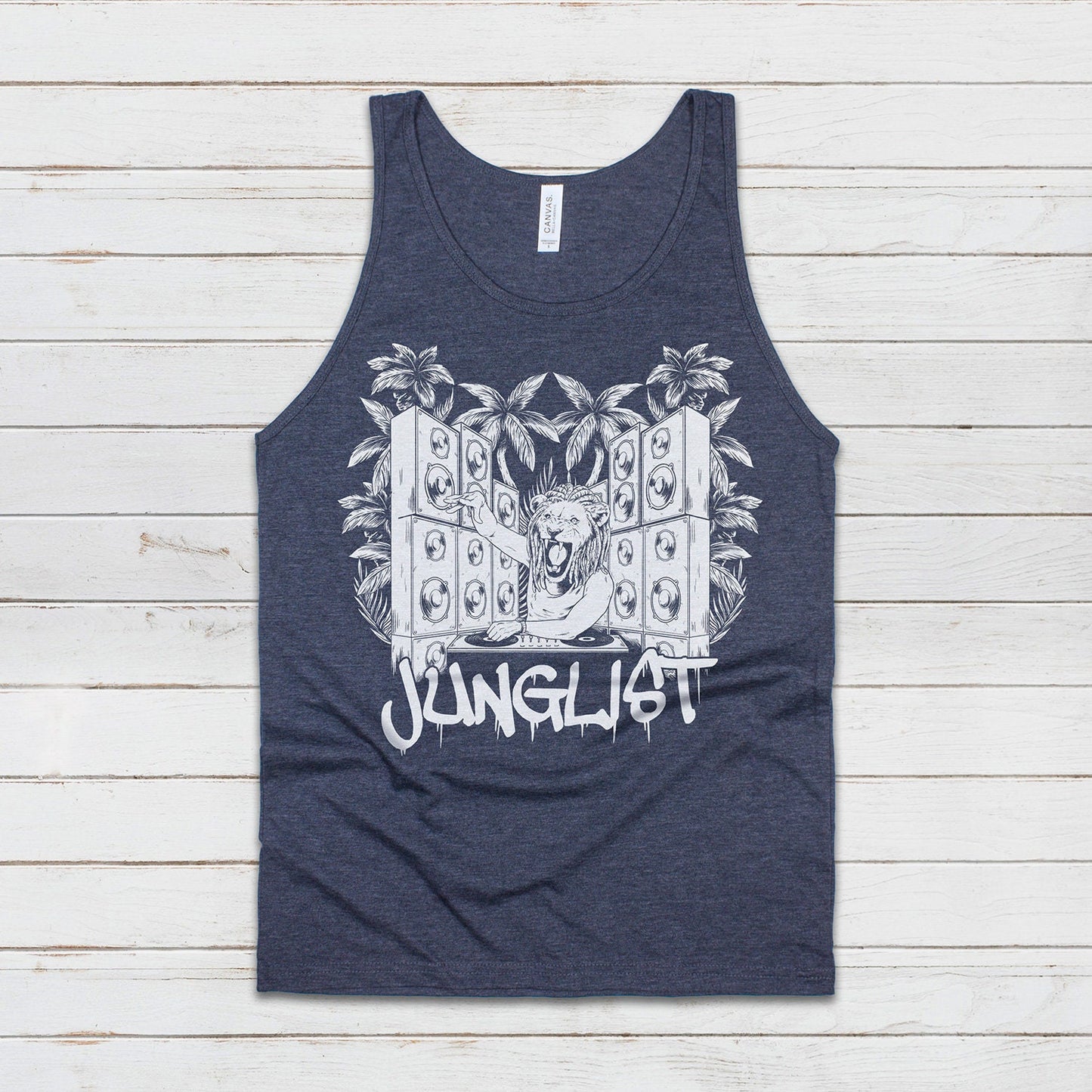 Junglist Lion DJ Tank Top Jungle Drum and Bass Dubstep & n Synth Music EDM Deck Festival Gym Mens Womens Graphic Screen Printed Cami Vest