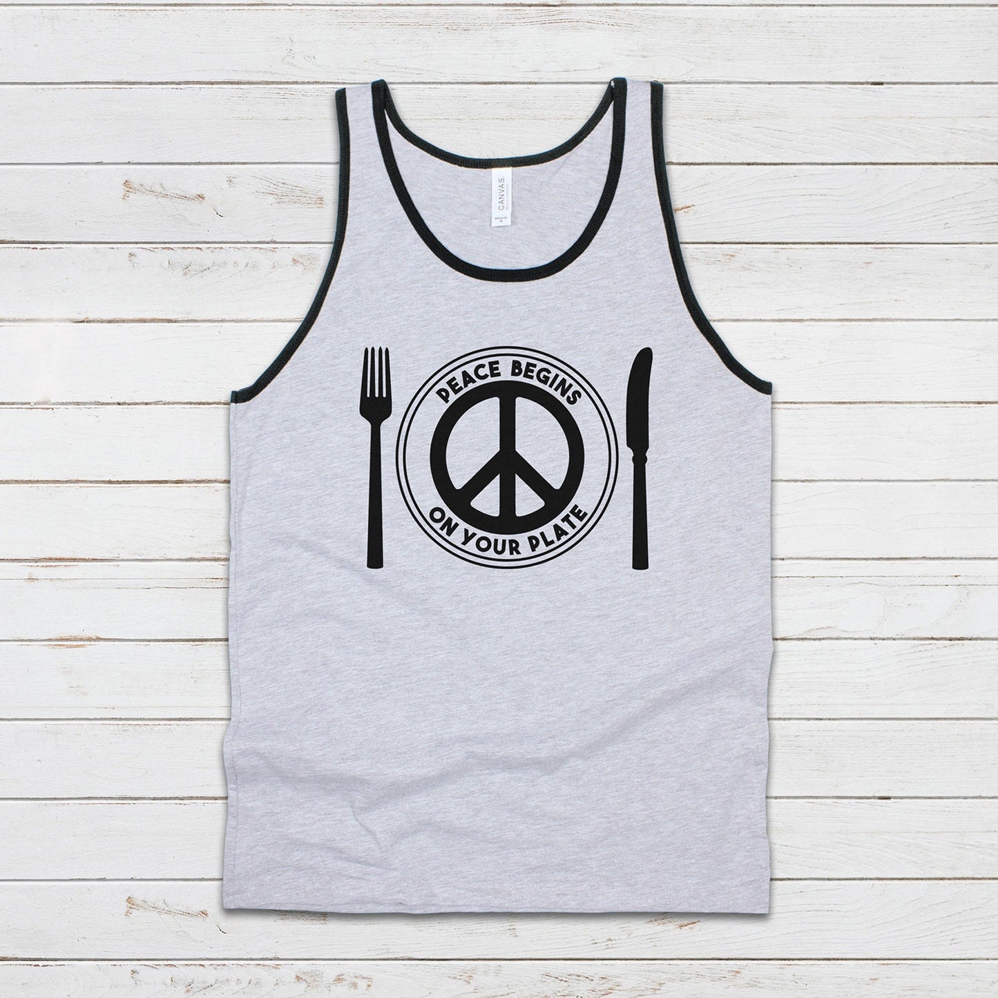 Vegan Tank Top Peace Plate Vegetarian ALF AF Animal Rights Liberation Be Kind Climate Change Peace Sign Mens Womens Printed Vest Cami Tee