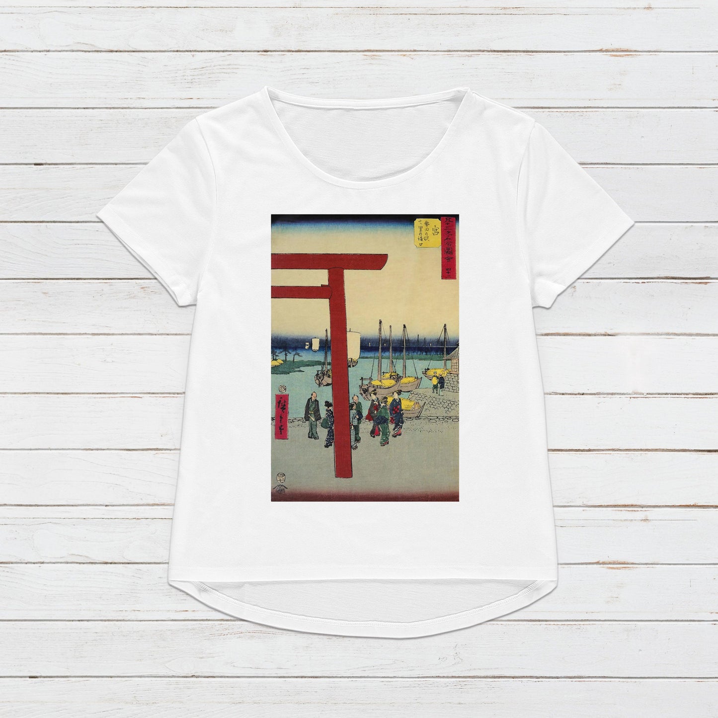 Japanese Ukiyo-e T Shirt Woodblock Art Hiroshige Torii Gates Shinto Shrine Japan Calligraphy Print Gifts Womens Mens Graphic Printed Tee Top