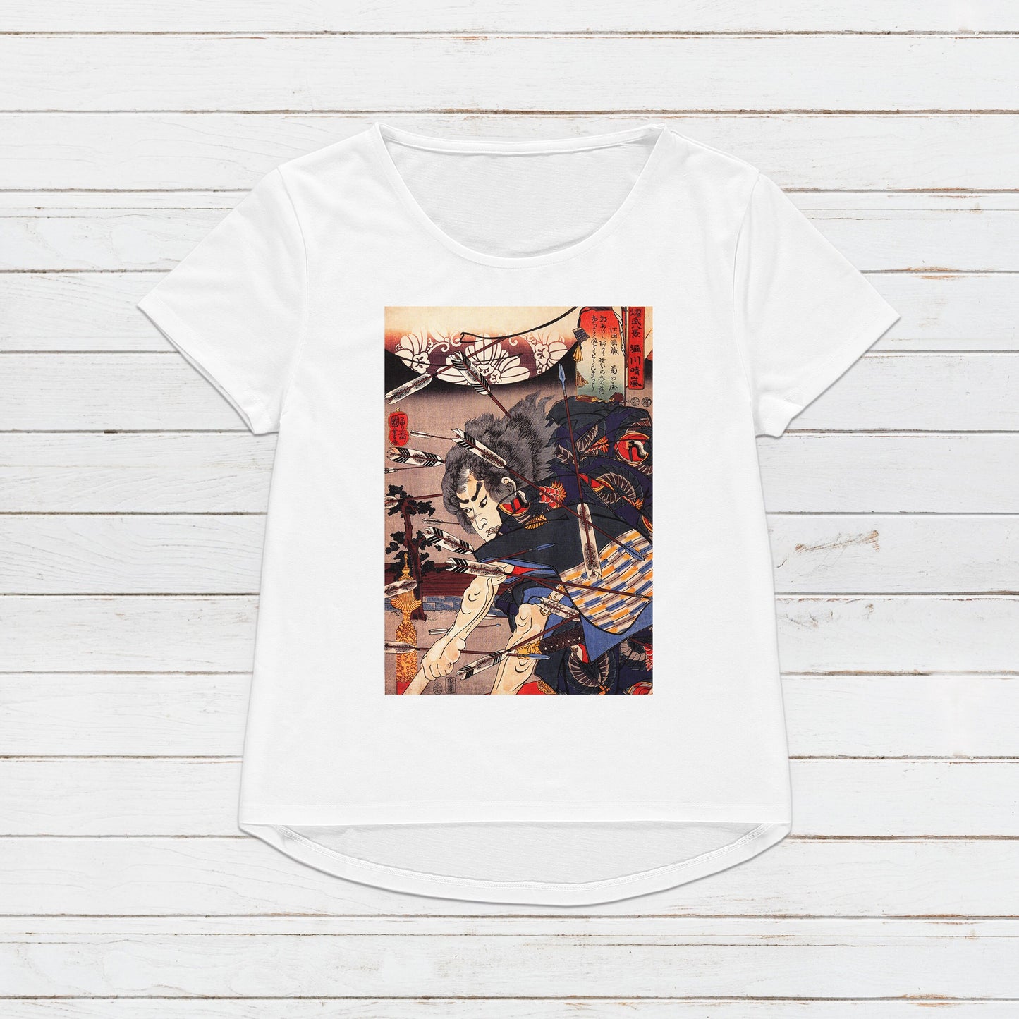 Japanese Ukiyo-e T Shirt Woodblock Art Utagawa Kuniyoshi Samurai Battle Arrow Japan Martial Arts Calligraphy Womens Mens Graphic Printed Tee