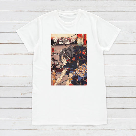 Japanese Ukiyo-e T Shirt Woodblock Art Utagawa Kuniyoshi Samurai Battle Arrow Japan Martial Arts Calligraphy Womens Mens Graphic Printed Tee