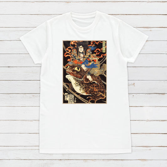 Japanese Ukiyo-e T Shirt Woodblock Art Utagawa Kuniyoshi Monster Ghost Yokai Toad Frog Samurai Japan Calligraphy Womens Mens Printed Tee Top
