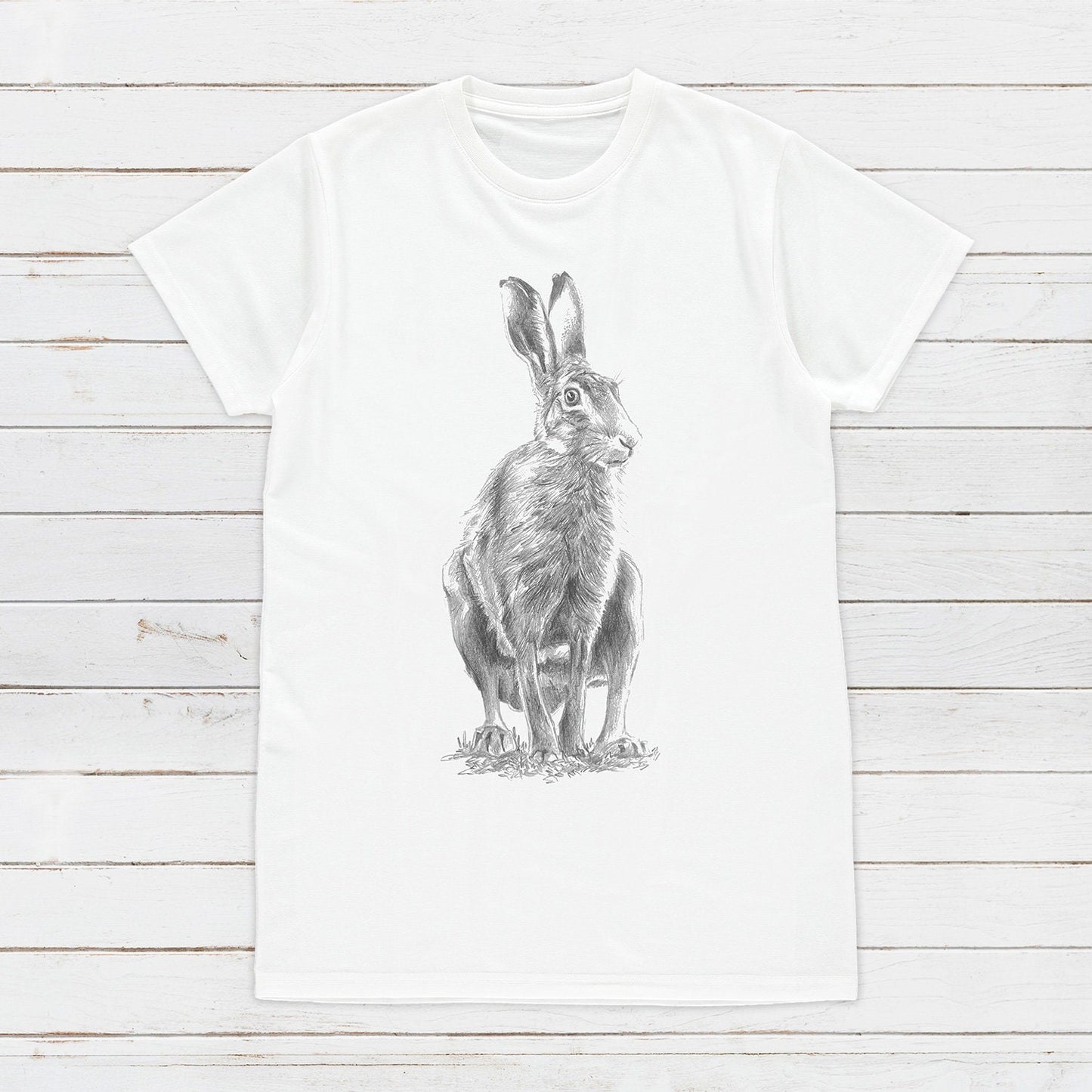 Wild Hare T Shirt Artist Pencil Sketch Drawing Animal Print Rabbit Forest Nature Cute Pretty Vegan Forest Womens Girls Graphic Printed Tee