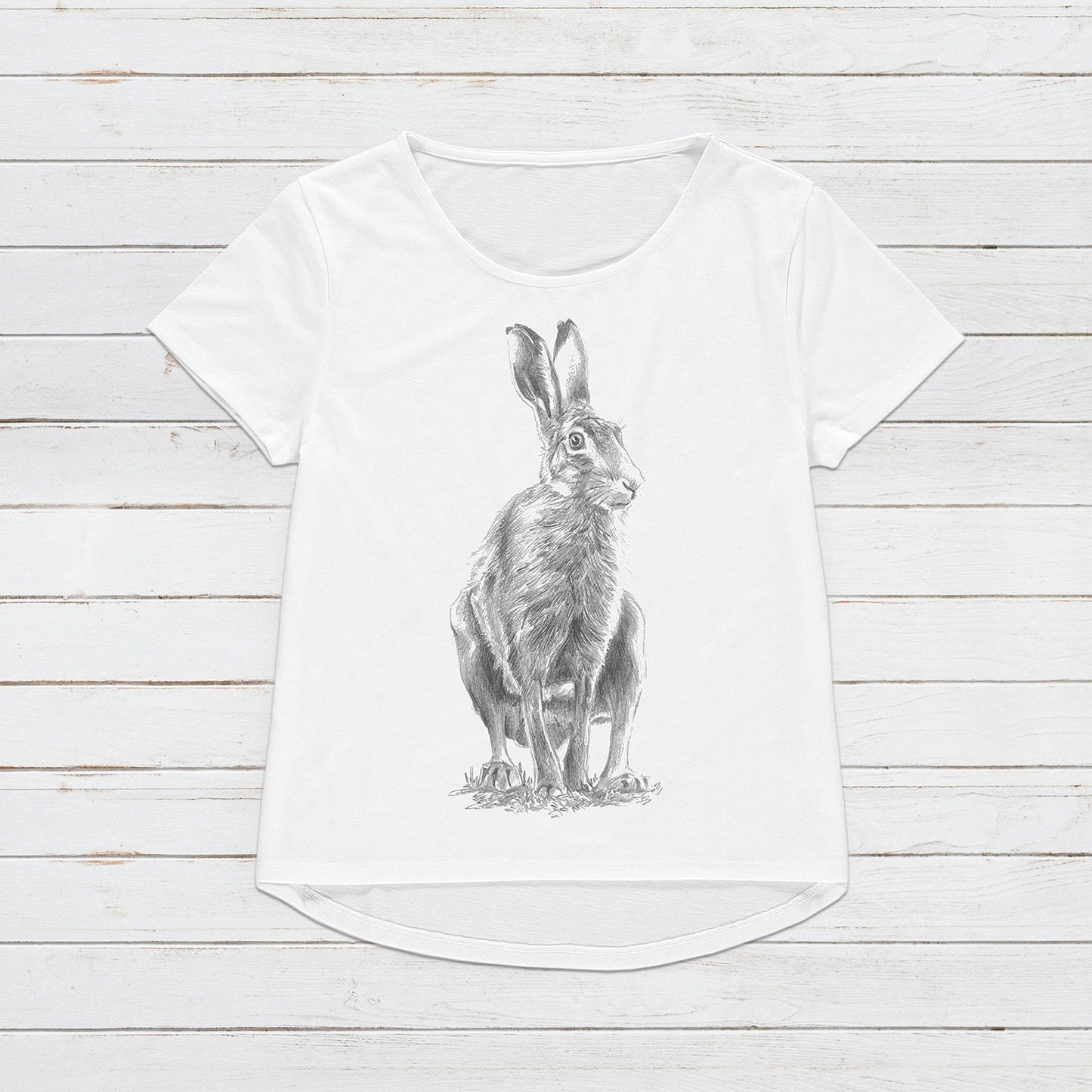 Wild Hare T Shirt Artist Pencil Sketch Drawing Animal Print Rabbit Forest Nature Cute Pretty Vegan Forest Womens Girls Graphic Printed Tee