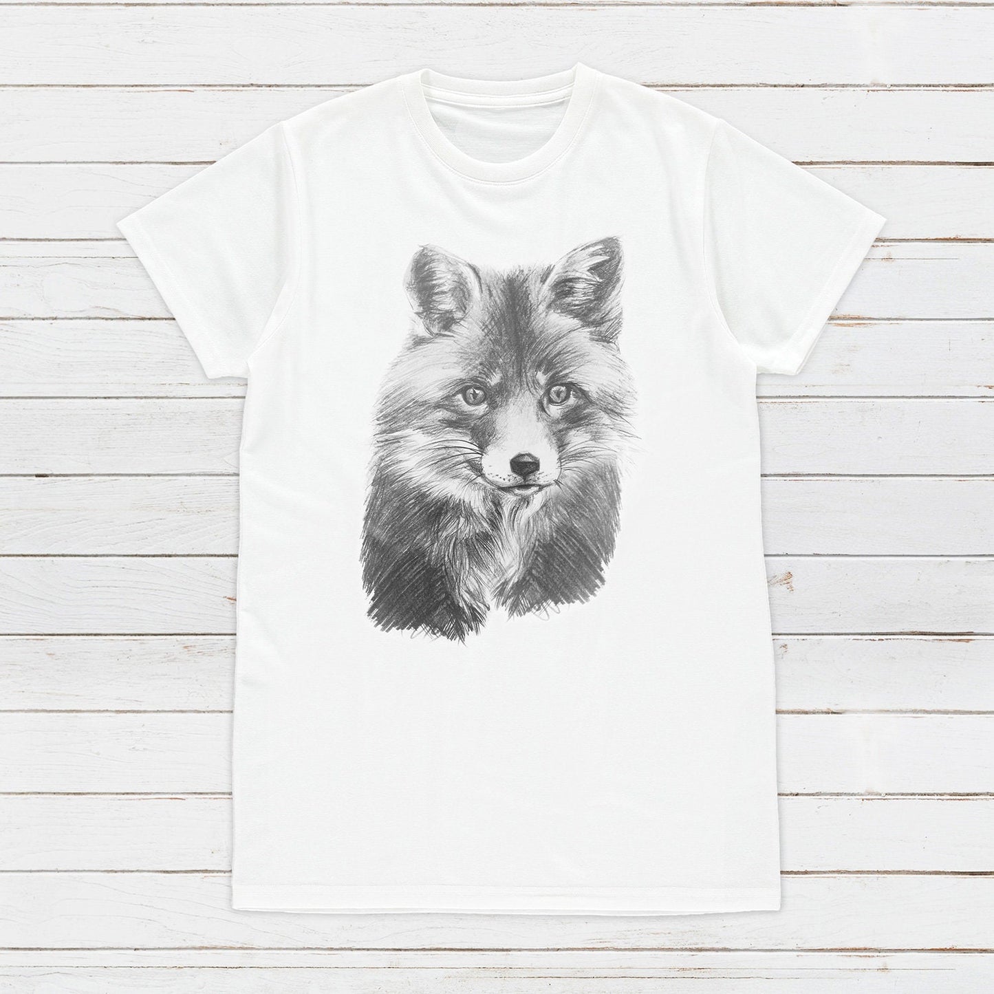 Fox T Shirt Artist Pencil Sketch Drawing Fox Cub Vegan Animal Animals Cute Veggie Forest Nature Men's Women's Unisex Graphic Printed Top Tee