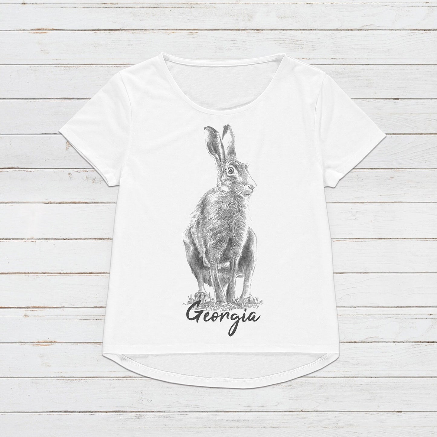 Custom Name Hare T Shirt Personalized Your Text Artist Pencil Sketch Drawing Rabbit Bunny Vegan Animal Cute Nature Men's Women's Printed Tee
