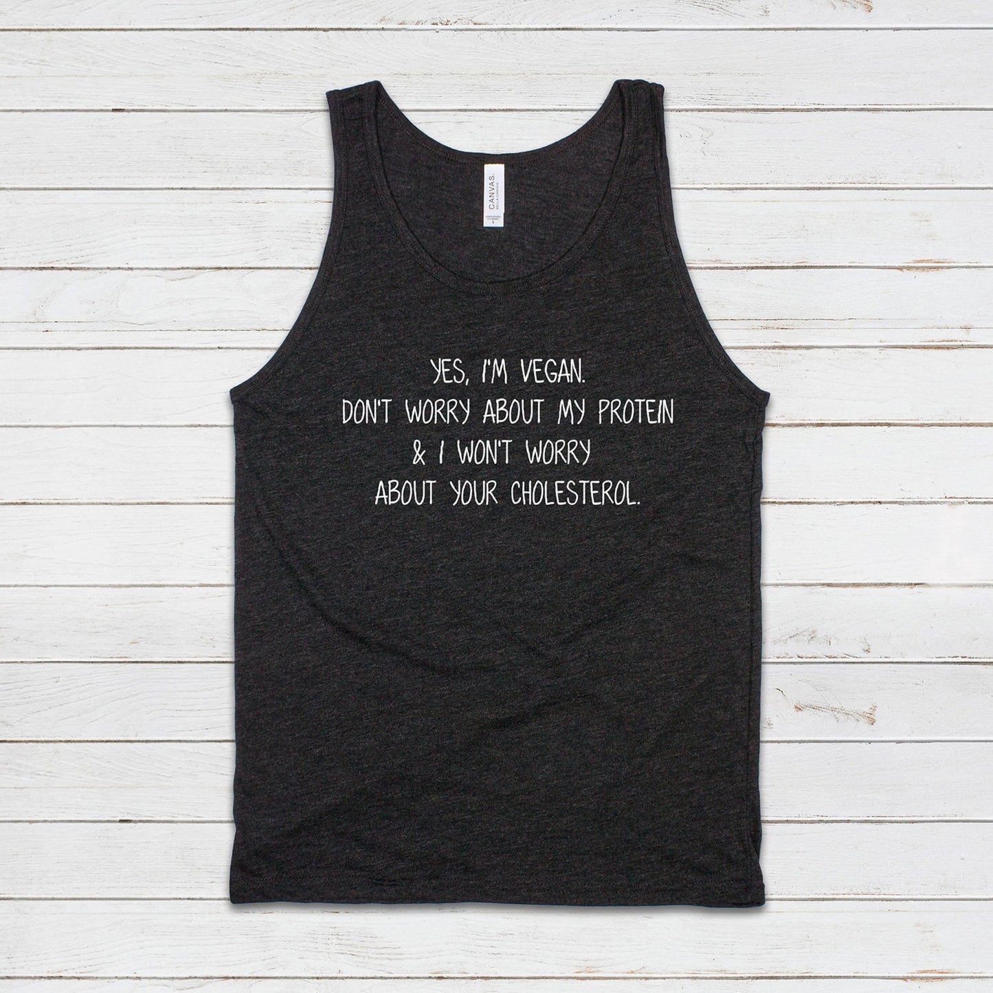 Vegan Protein Tank Top Funny Ironic Sarcasm Vegetarian ALF Animal Rights Liberation Be Kind Climate Change Mens Womens Printed Vest Cami Tee