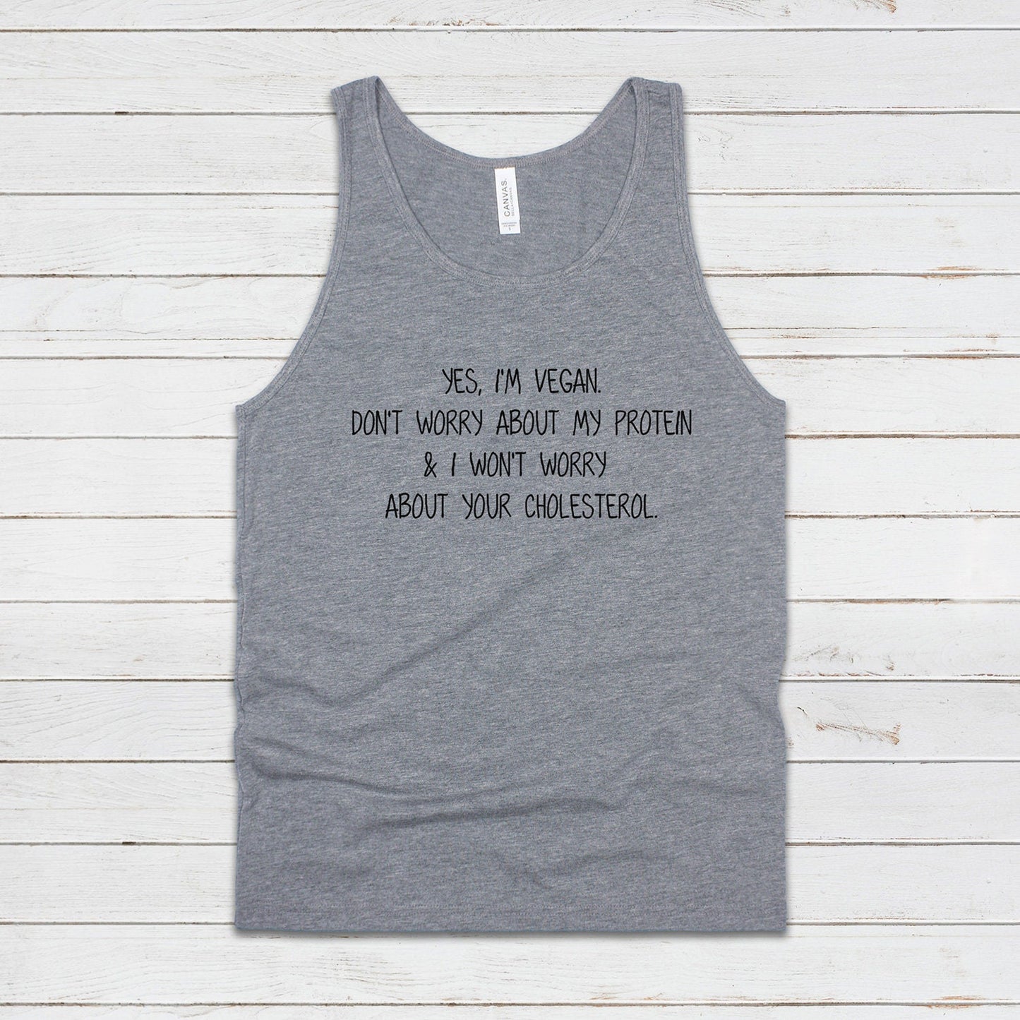 Vegan Protein Tank Top Funny Ironic Sarcasm Vegetarian ALF Animal Rights Liberation Be Kind Climate Change Mens Womens Printed Vest Cami Tee