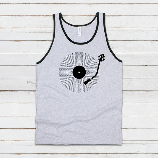 Turntable Tank Top LP Vinyl Record Player DJ Deck Decks Drum and Bass Junglist & Synth Music DnB Festival Mens Womens Printed Cami Vest Tee